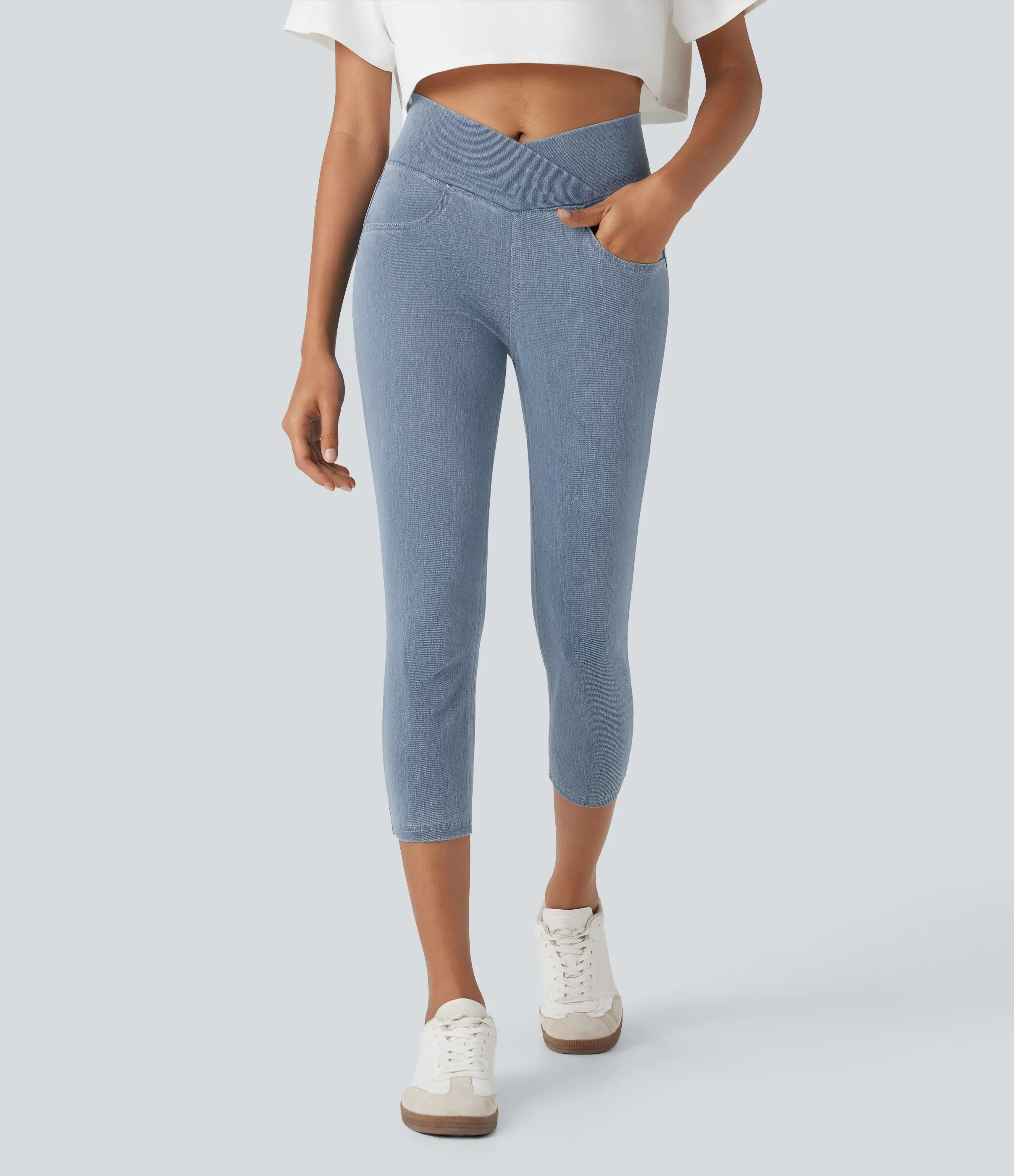 Halara Leggings capri Halara Flex™ Denim mezclilla punto elástico tiro alto bolsillo - Ice Crevice Denim - S(regular) sold by Halara product image thumbnail 4