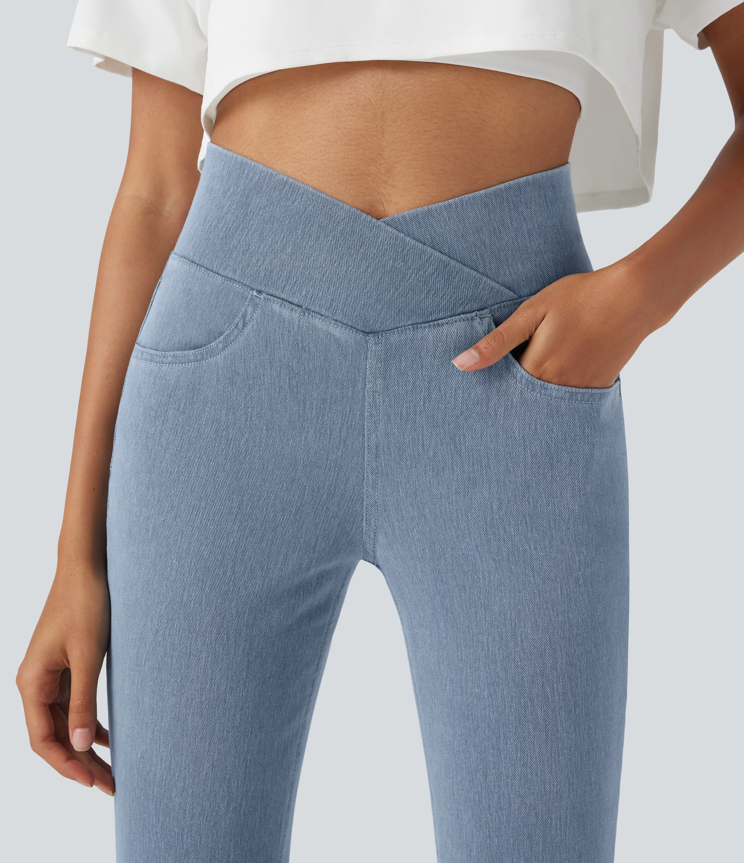 Halara Leggings capri Halara Flex™ Denim mezclilla punto elástico tiro alto bolsillo - Ice Crevice Denim - S(regular) sold by Halara product image thumbnail 5