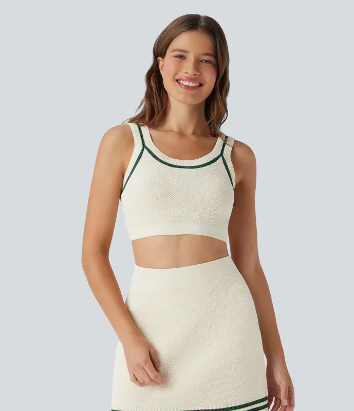 Halara Suéter casual corto de punto con bloques de color y espalda descubierta - Turtledove - M sold by Halara