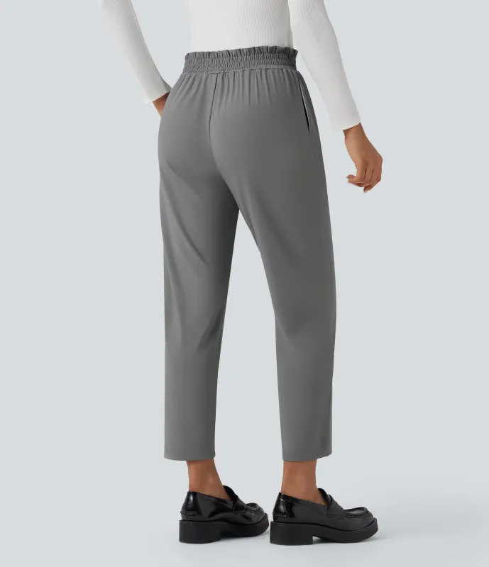 Halara Pantalones de oficina ajustados con secado rádpido de tiro medio con volantes y bolsillos - UPF 40+ - Steel Gray - XS(regular) made by Halara