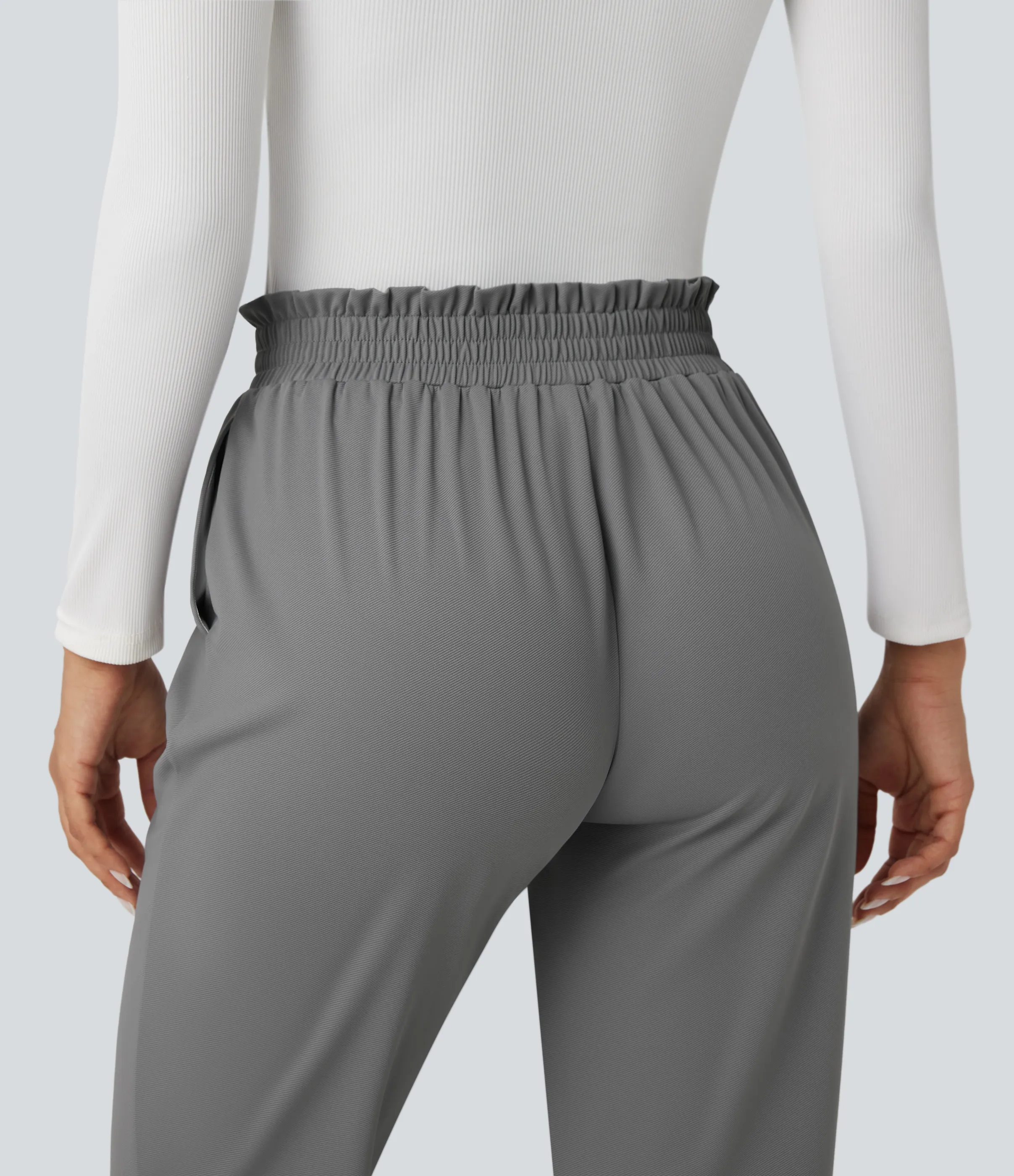 Halara Pantalones de oficina ajustados con secado rádpido de tiro medio con volantes y bolsillos - UPF 40+ - Steel Gray - XS(regular) sold by Halara product image thumbnail 5