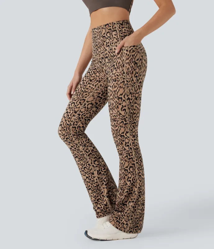 Halara Leggings de yoga Halara UltraSculpt™ con estampado de leopardo, cintura alta, control de abdomen y corte acampanado con bolsillos - Tan Leopard - XL(regular) made by Halara