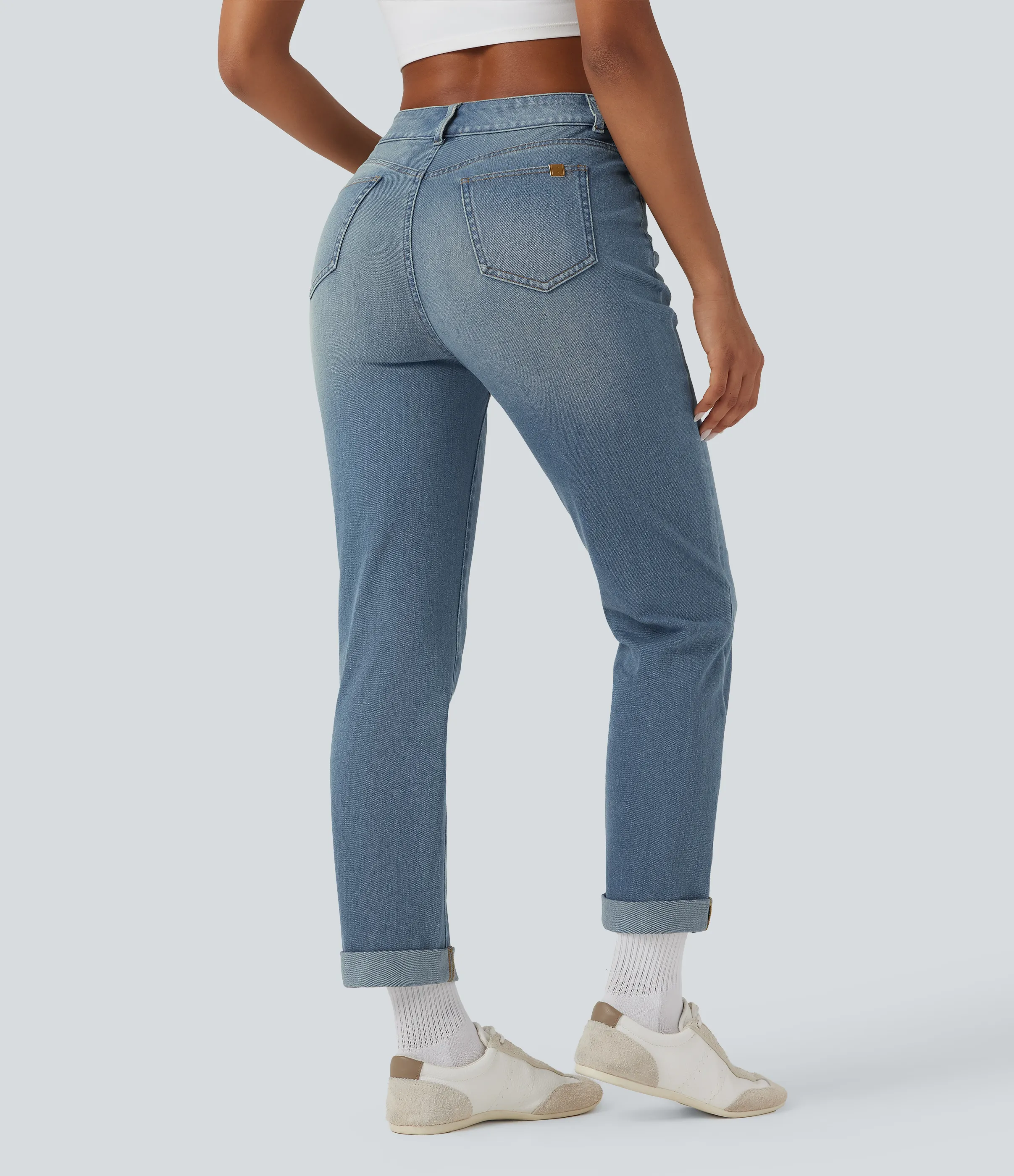 Halara Jeans ajustados casuales Halara Flex™ de tiro alto con dobladillo enrollado y bolsillos - Malibu Blue Denim - S(regular) sold by Halara product image thumbnail 3
