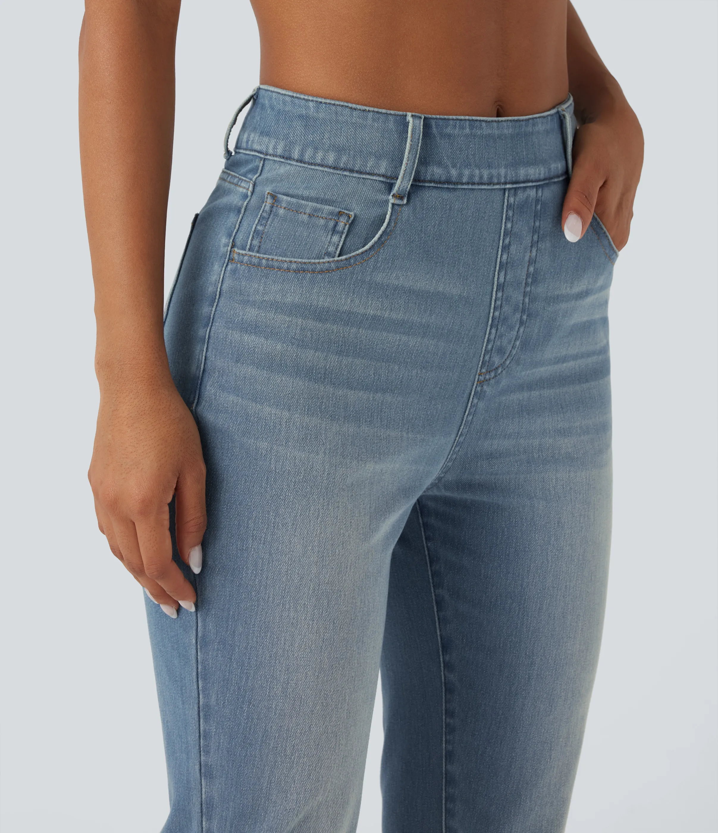 Halara Jeans ajustados casuales Halara Flex™ de tiro alto con dobladillo enrollado y bolsillos - Malibu Blue Denim - S(regular) sold by Halara product image thumbnail 5