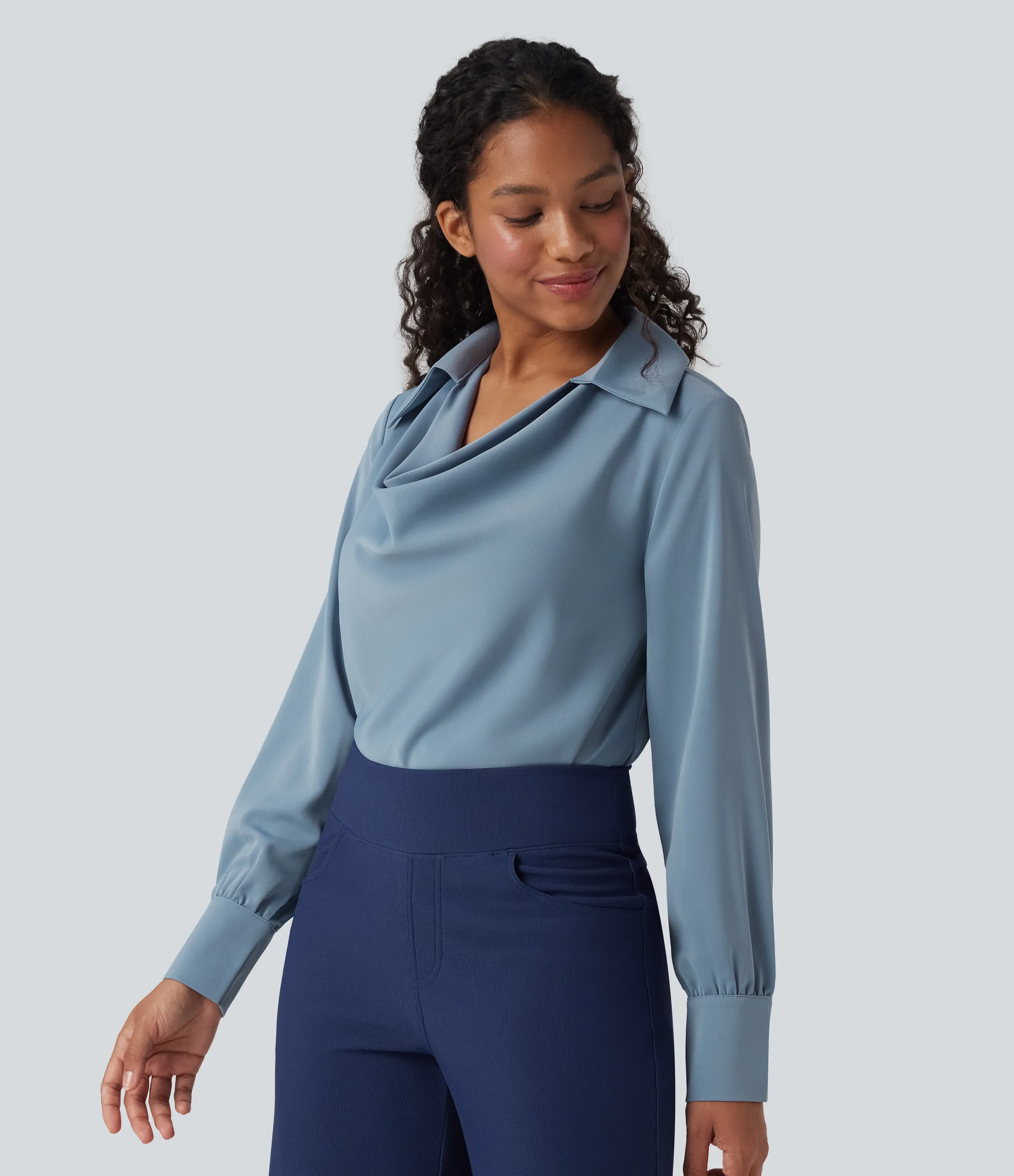 Halara Camisa de oficina de manga larga con cuello vuelto antiarrugas - Mountain Spring - M sold by Halara product image thumbnail 2