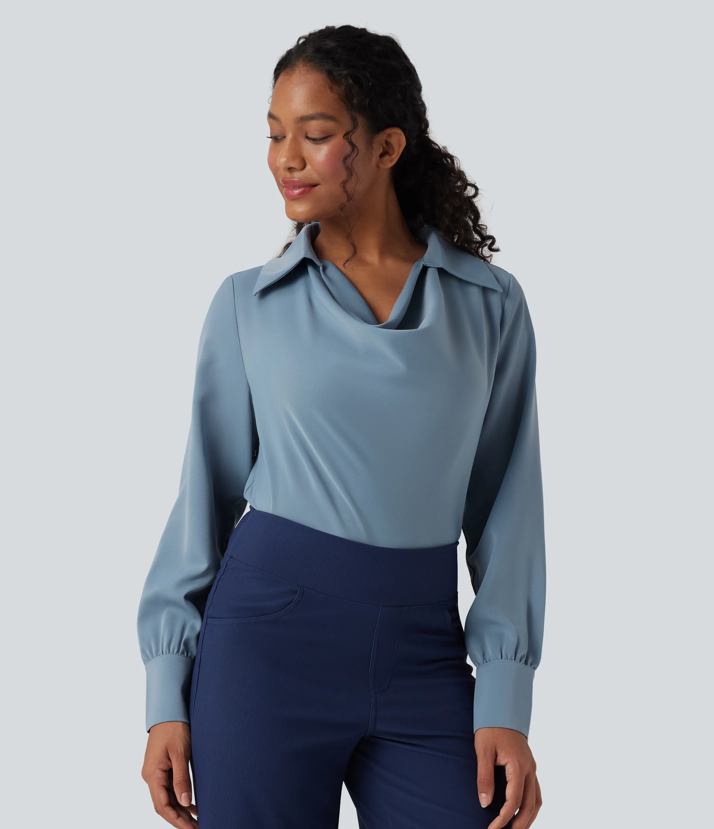 Halara Camisa de oficina de manga larga con cuello vuelto antiarrugas - Mountain Spring - M sold by Halara product image thumbnail 4