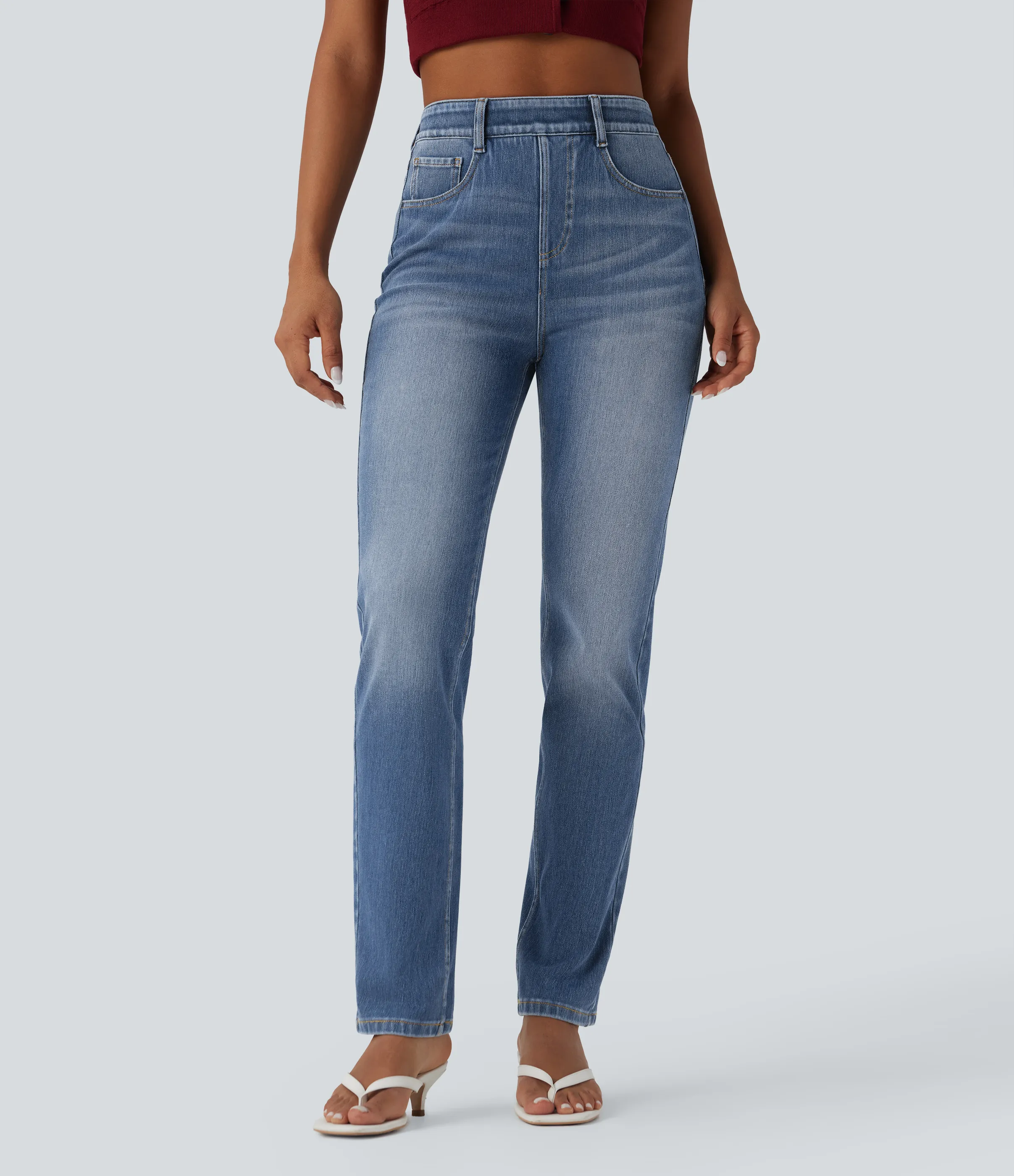 Halara Jeans ajustados casuales Halara Flex™ de tiro alto con control de abdomen y bolsillos - Blue Jasper Denim - XS(regular) sold by Halara