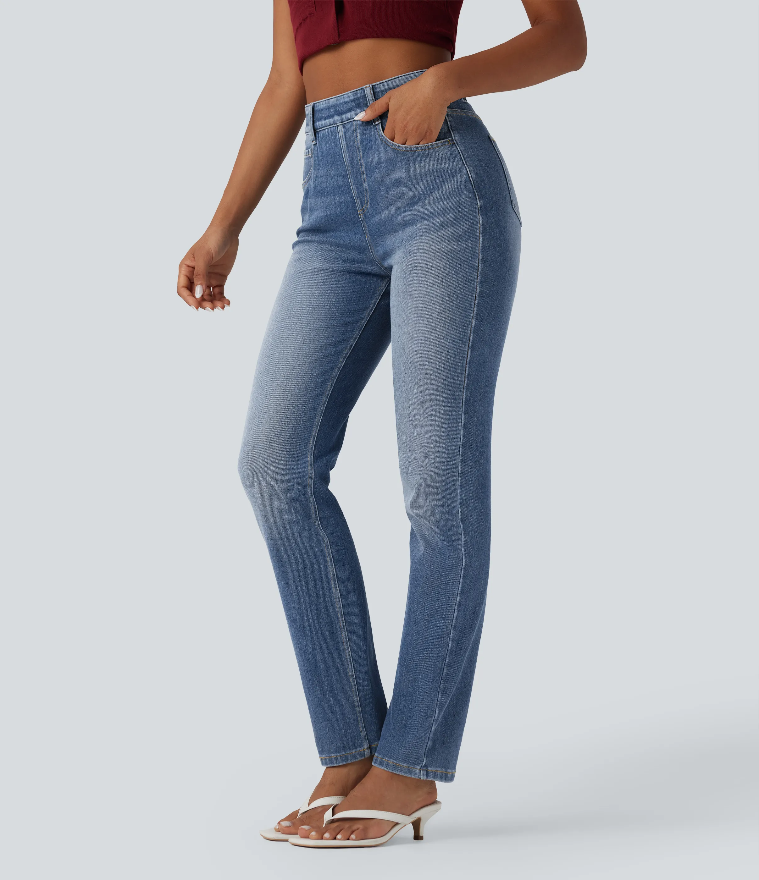 Halara Jeans ajustados casuales Halara Flex™ de tiro alto con control de abdomen y bolsillos - Blue Jasper Denim - XS(regular) sold by Halara product image thumbnail 4
