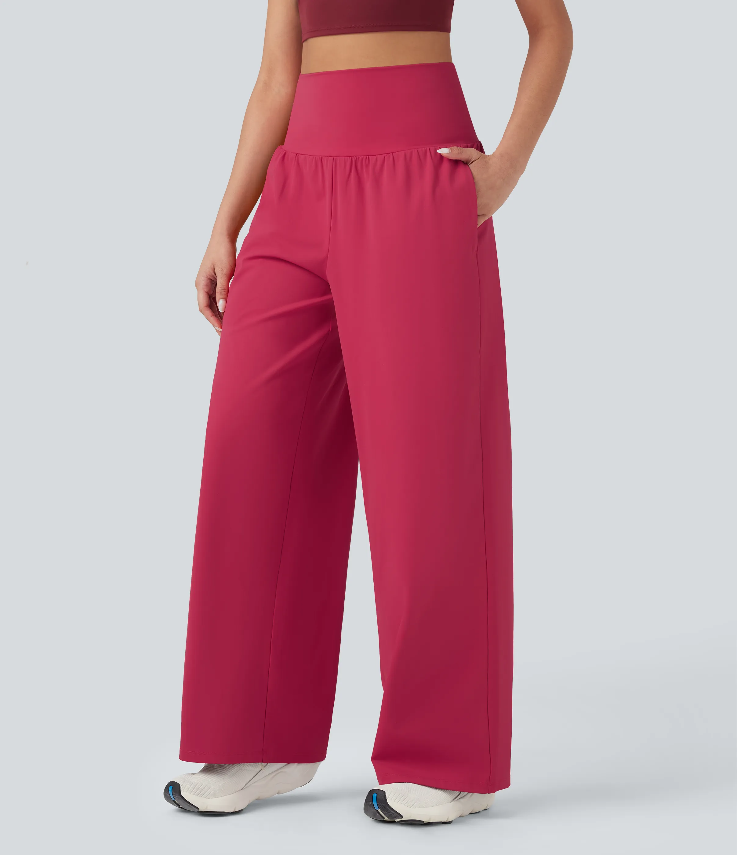 Halara Pantalones de yoga rectos Softlyzero™ Airy 2 en 1 de tiro alto fresco al tacto y con bolsillos - Winterberry - L(regular) sold by Halara product image thumbnail 4