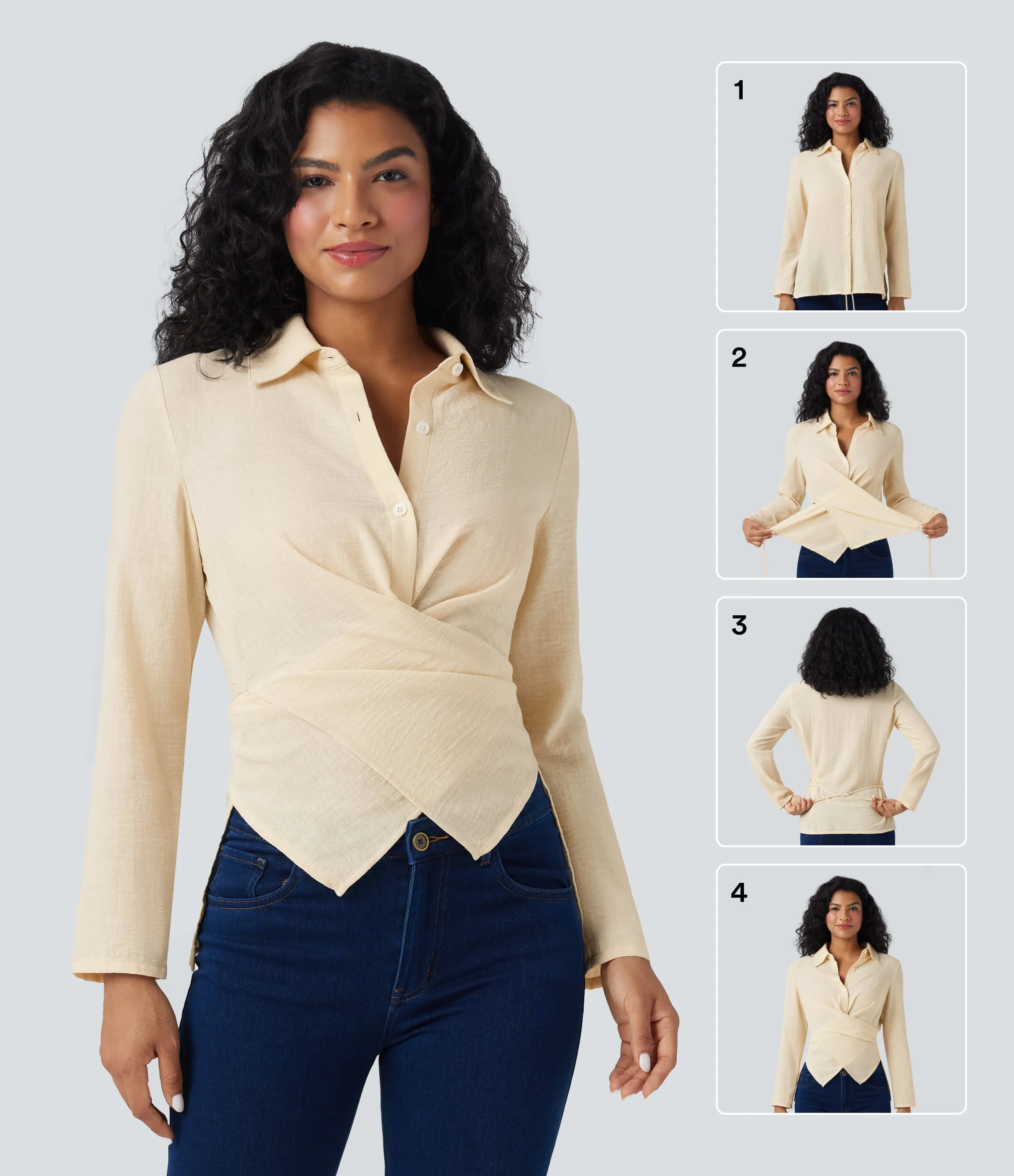 Halara Camisa de oficina cruzada de manga larga con lazo en la espalda - White Swan - L sold by Halara product image thumbnail 2