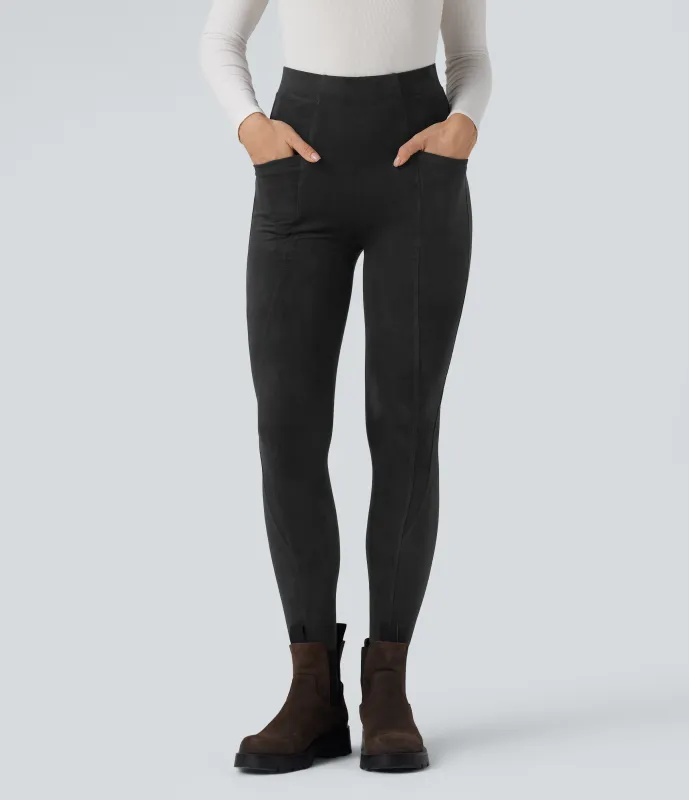 Halara Leggings casuales de ante de 7/8 con tiro alto y control de abdomen con bolsillos - Black - L(7/8) sold by Halara