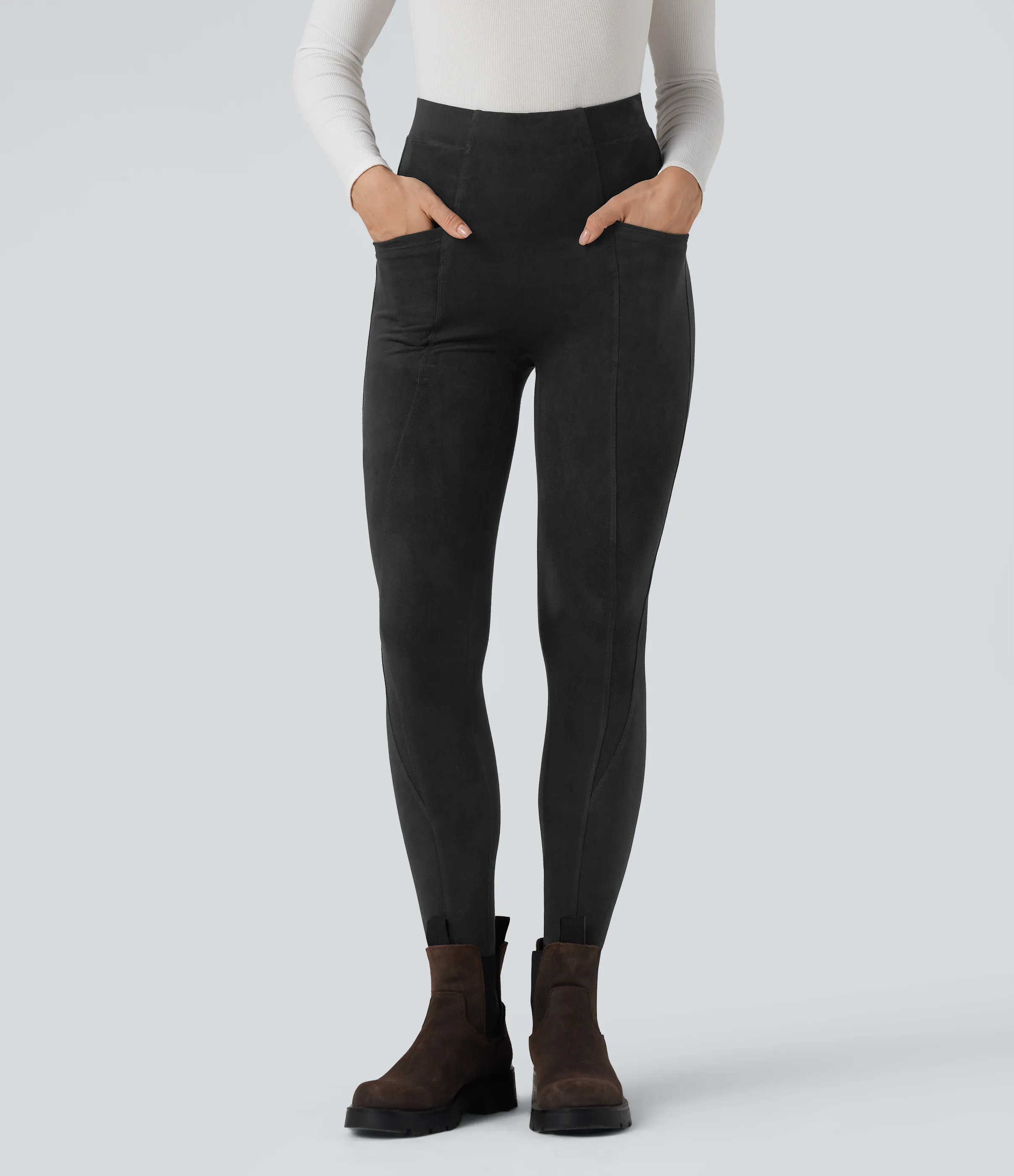 Halara Leggings casuales de ante de 7/8 con tiro alto y control de abdomen con bolsillos - Black - L(7/8) sold by Halara product image thumbnail 2