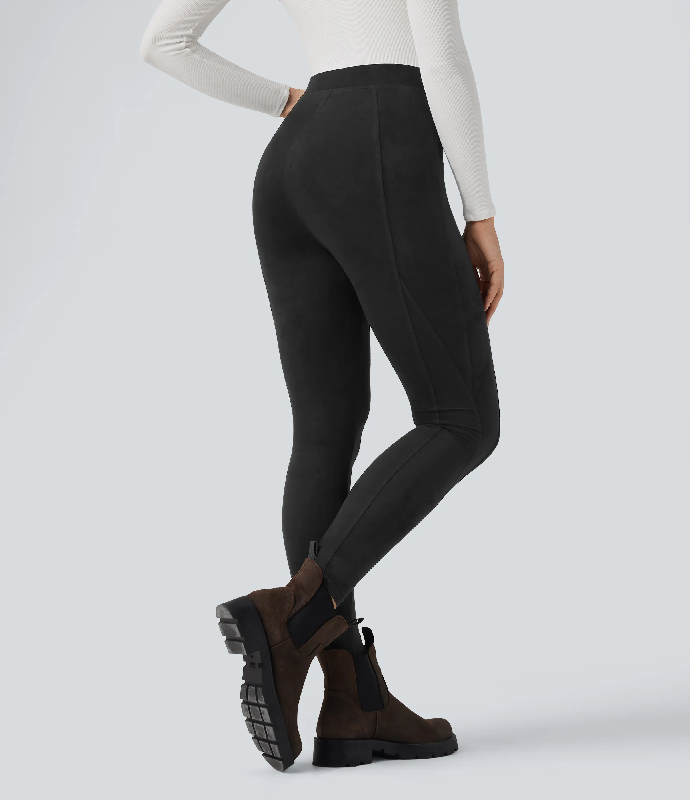 Halara Leggings casuales de ante de 7/8 con tiro alto y control de abdomen con bolsillos - Black - L(7/8) sold by Halara product image thumbnail 3
