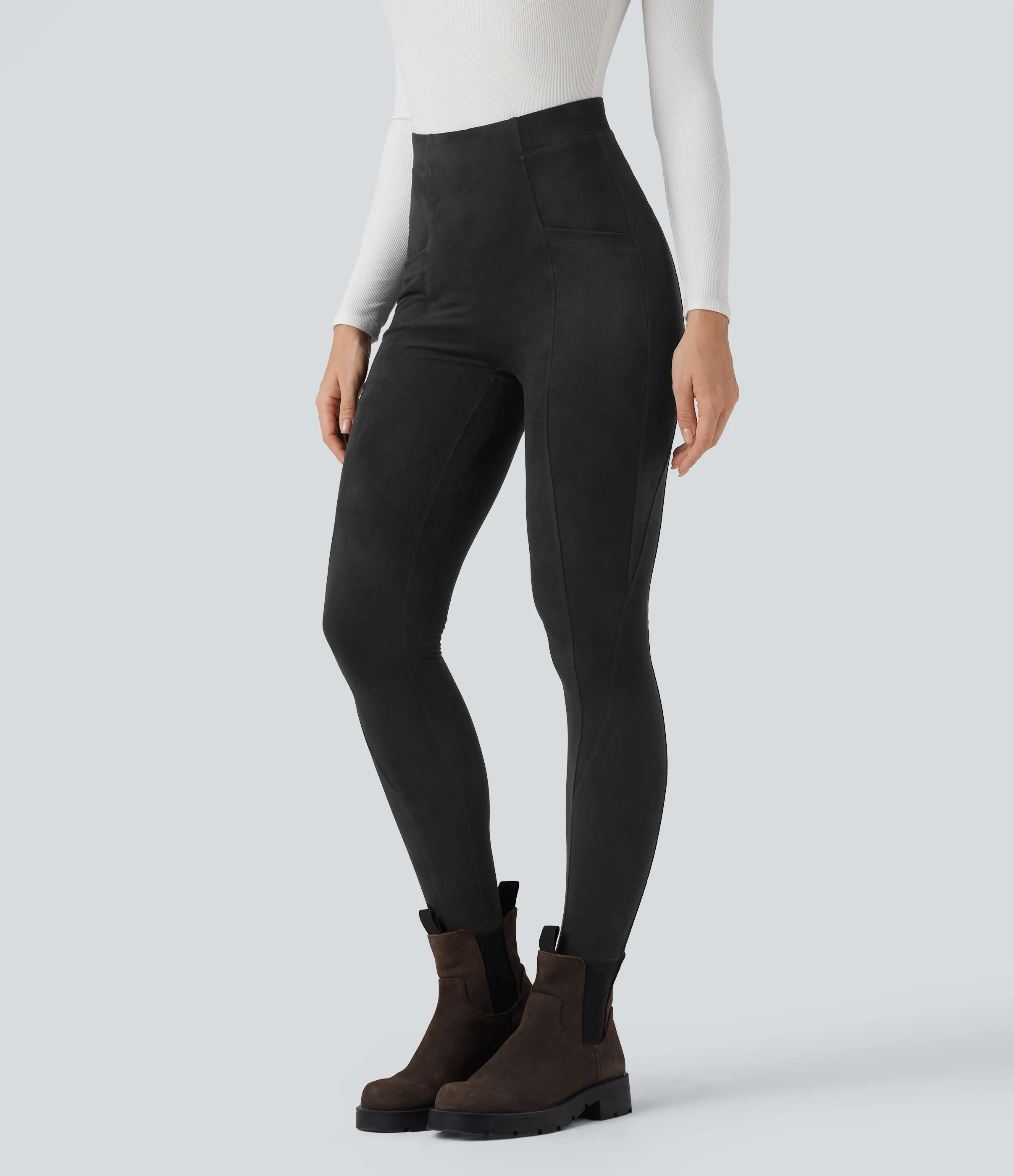 Halara Leggings casuales de ante de 7/8 con tiro alto y control de abdomen con bolsillos - Black - L(7/8) sold by Halara product image thumbnail 4