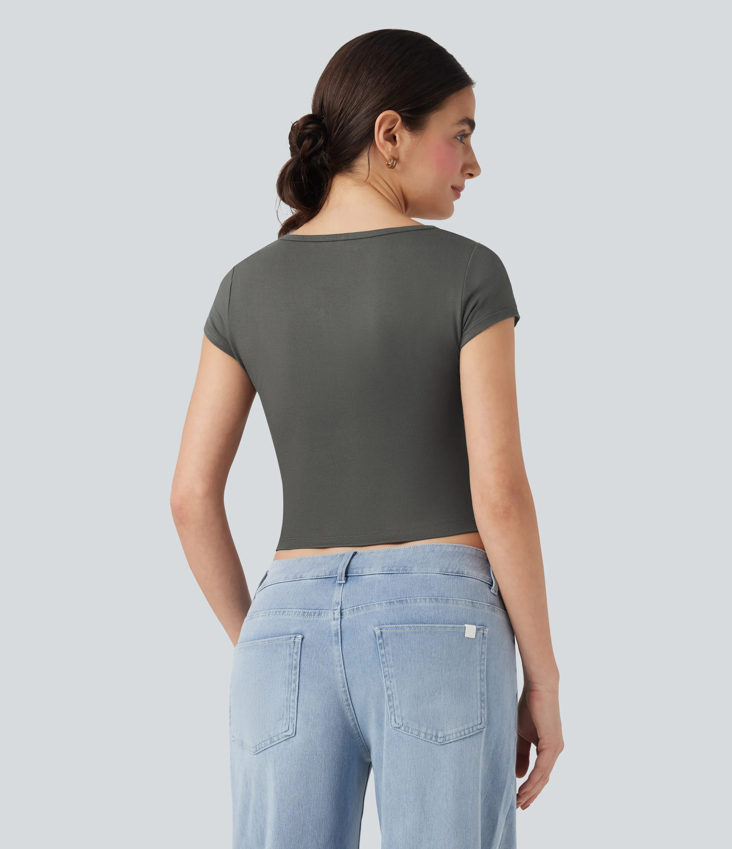 Halara Camiseta casual corta de manga corta con cuello en V - Steel Grayness - M sold by Halara product image thumbnail 3