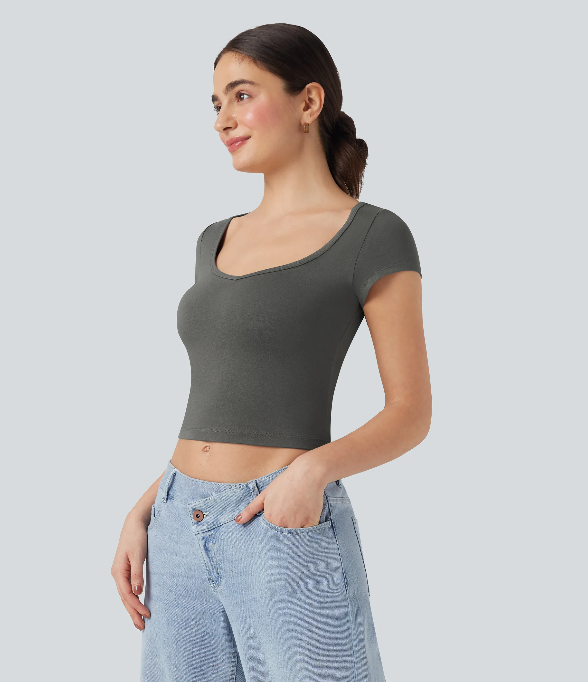 Halara Camiseta casual corta de manga corta con cuello en V - Steel Grayness - M sold by Halara product image thumbnail 4