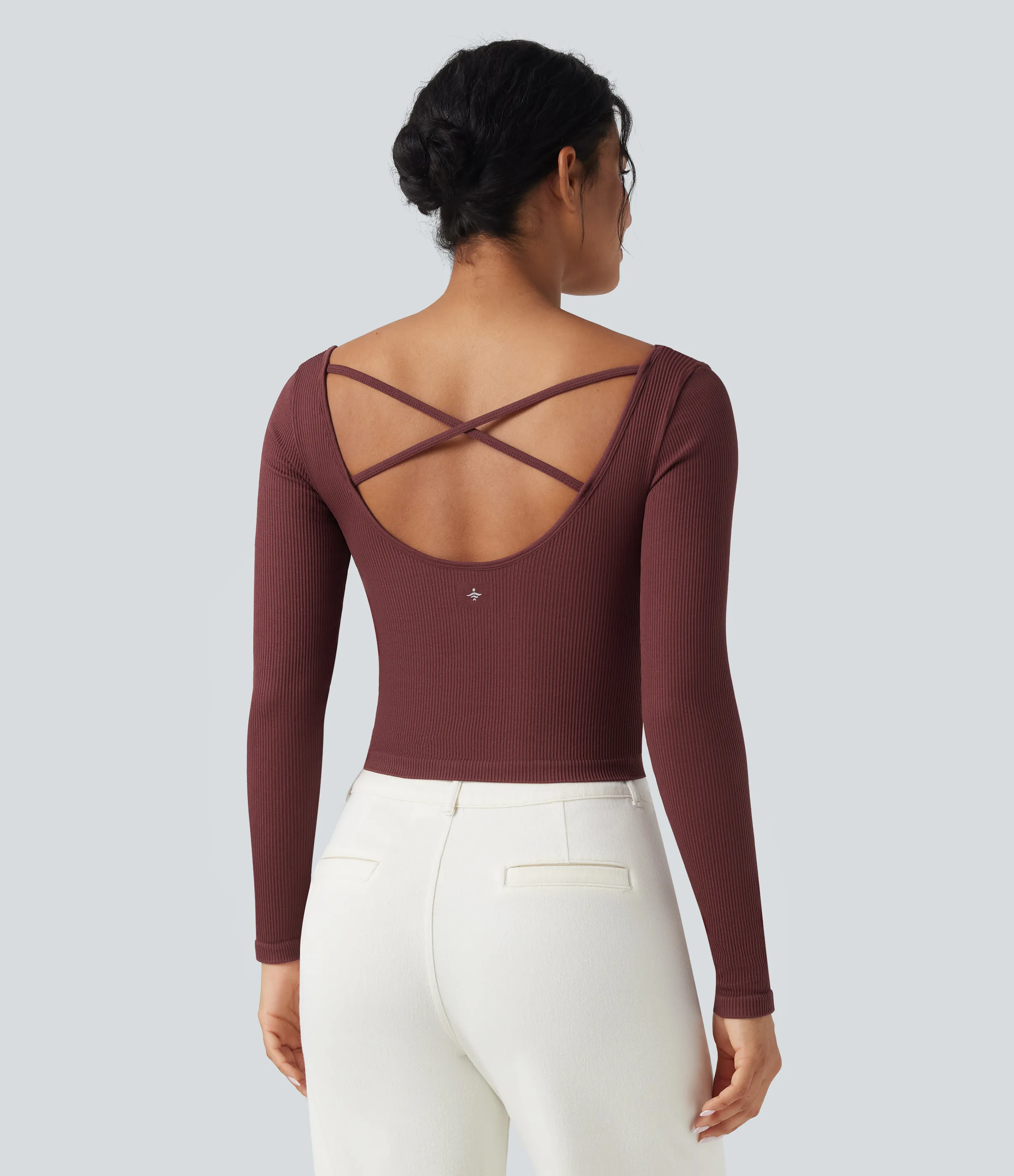 Halara Top deportivo de yoga de manga larga con cuello en U y sin costuras - Port - L sold by Halara product image thumbnail 5