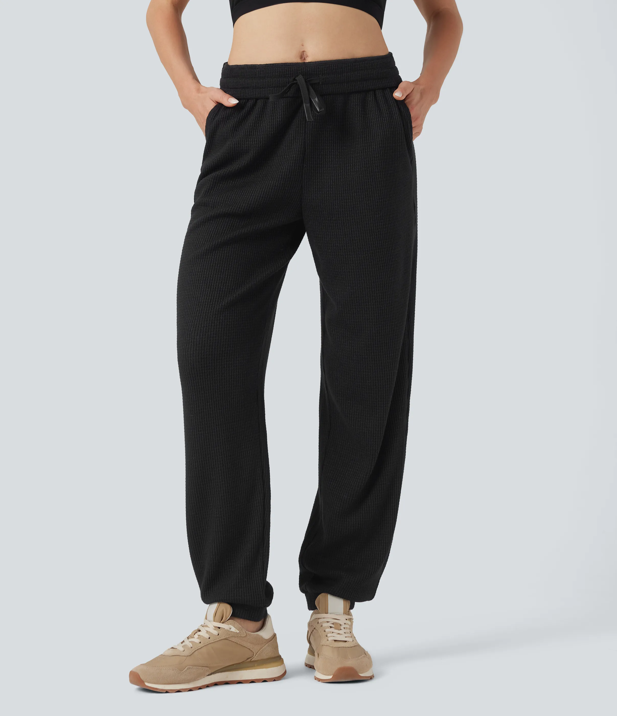 Halara Joggers casuales de tiro alto con cordón y bolsillos - Black - L(regular) sold by Halara product image thumbnail 4