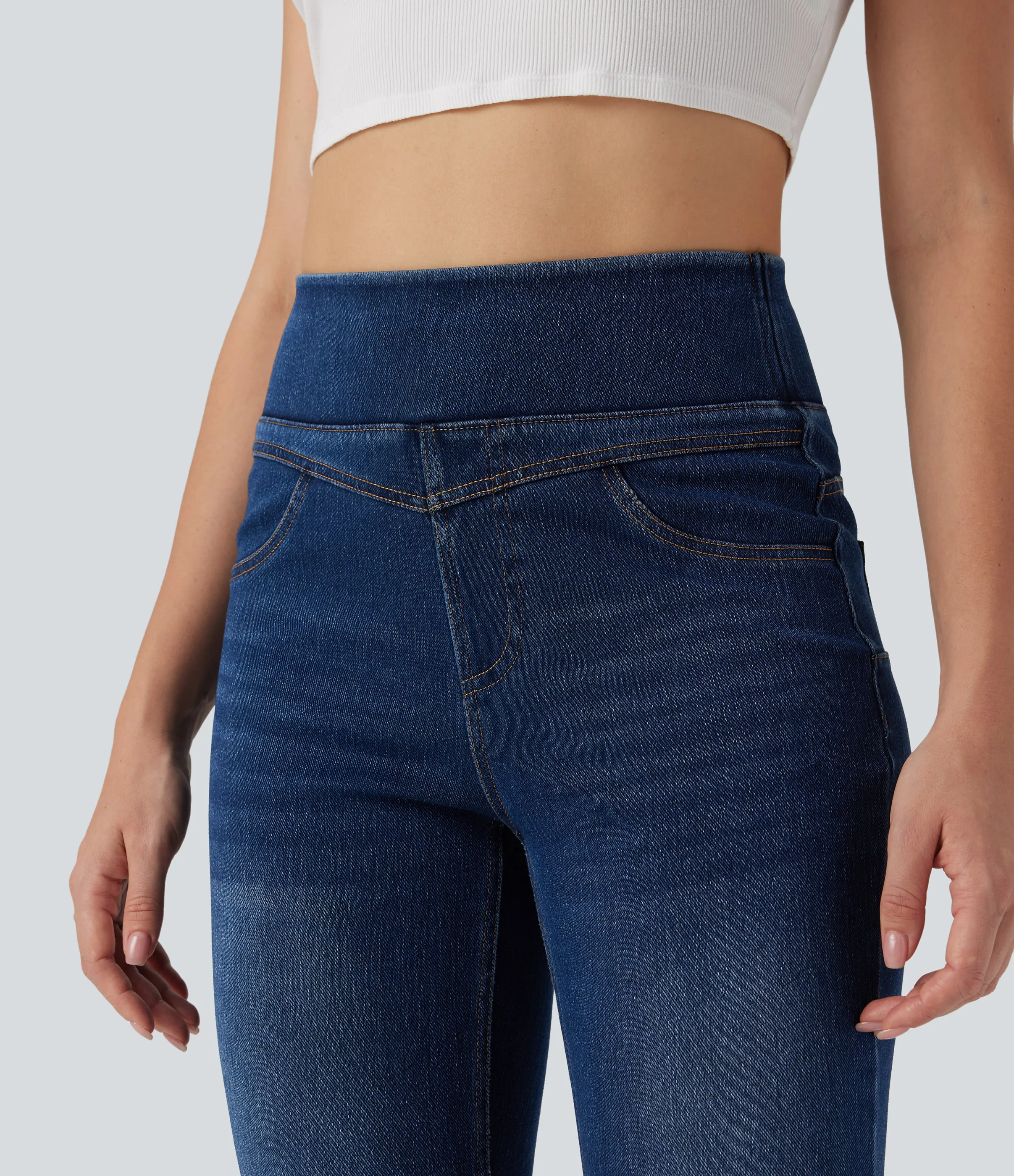 Halara Leggings casuales ajustados de mezclilla Halara Flex™ de tiro alto con control de abdomen y bolsillos de 7/8 - Pageant Blue Denim - XL(regular) sold by Halara product image thumbnail 5