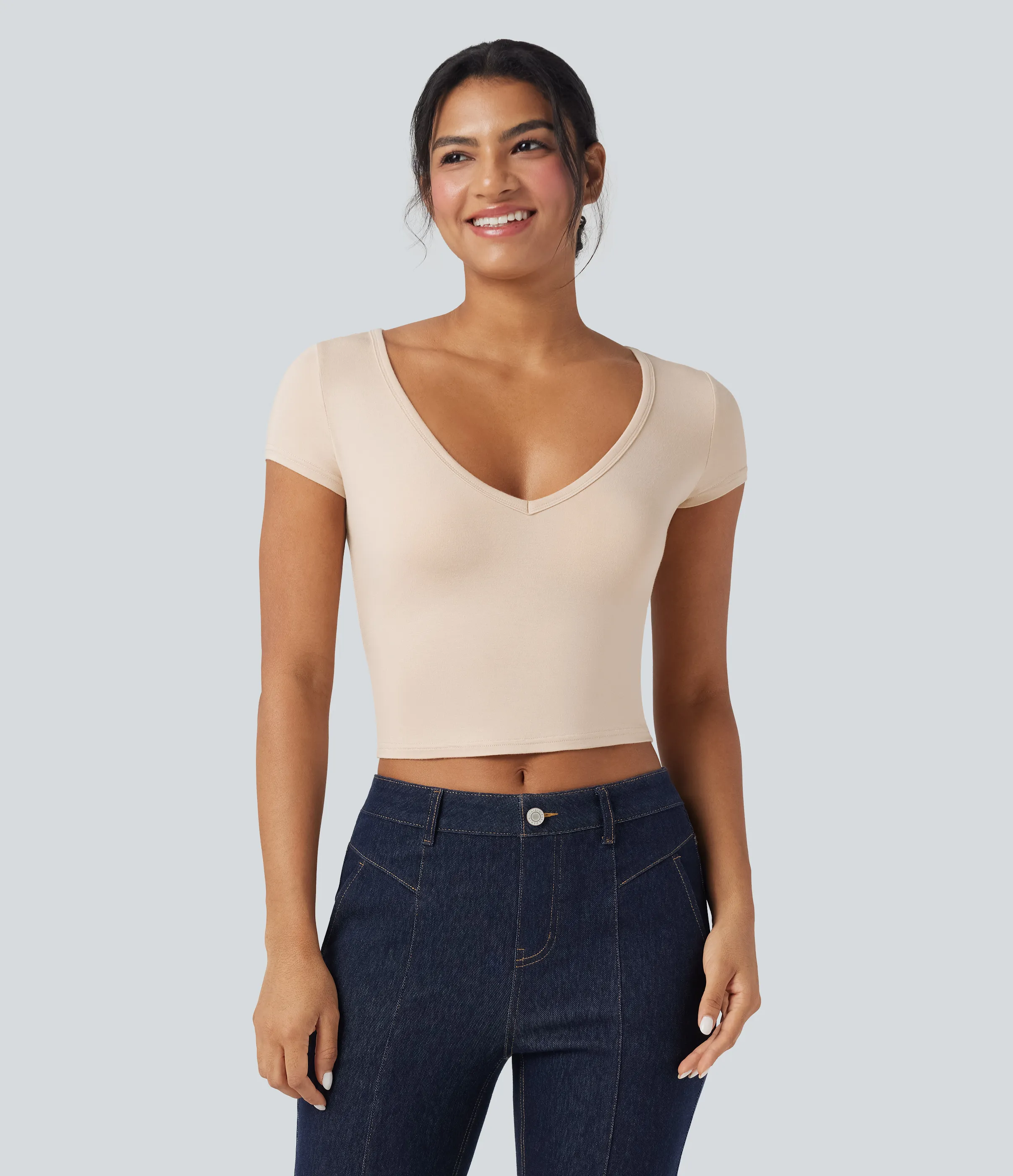 Halara Camiseta casual ajustada de manga corta con escote en V profundo - Birch - M sold by Halara product image thumbnail 2