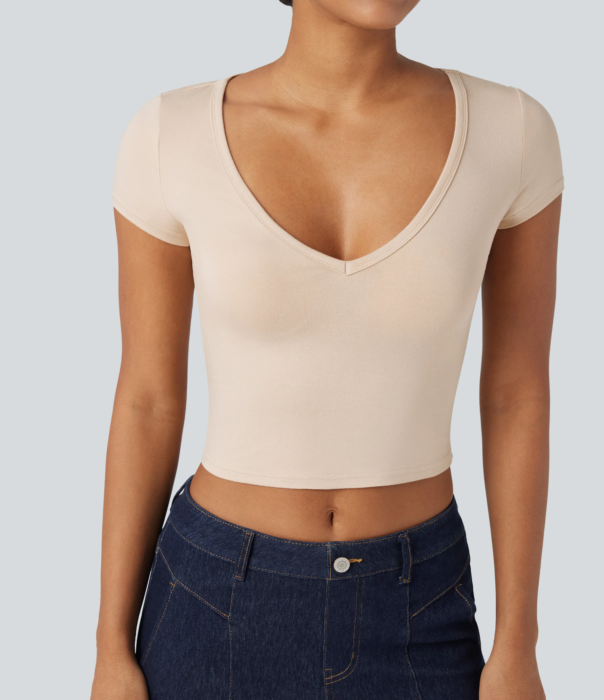 Halara Camiseta casual ajustada de manga corta con escote en V profundo - Birch - M sold by Halara product image thumbnail 5