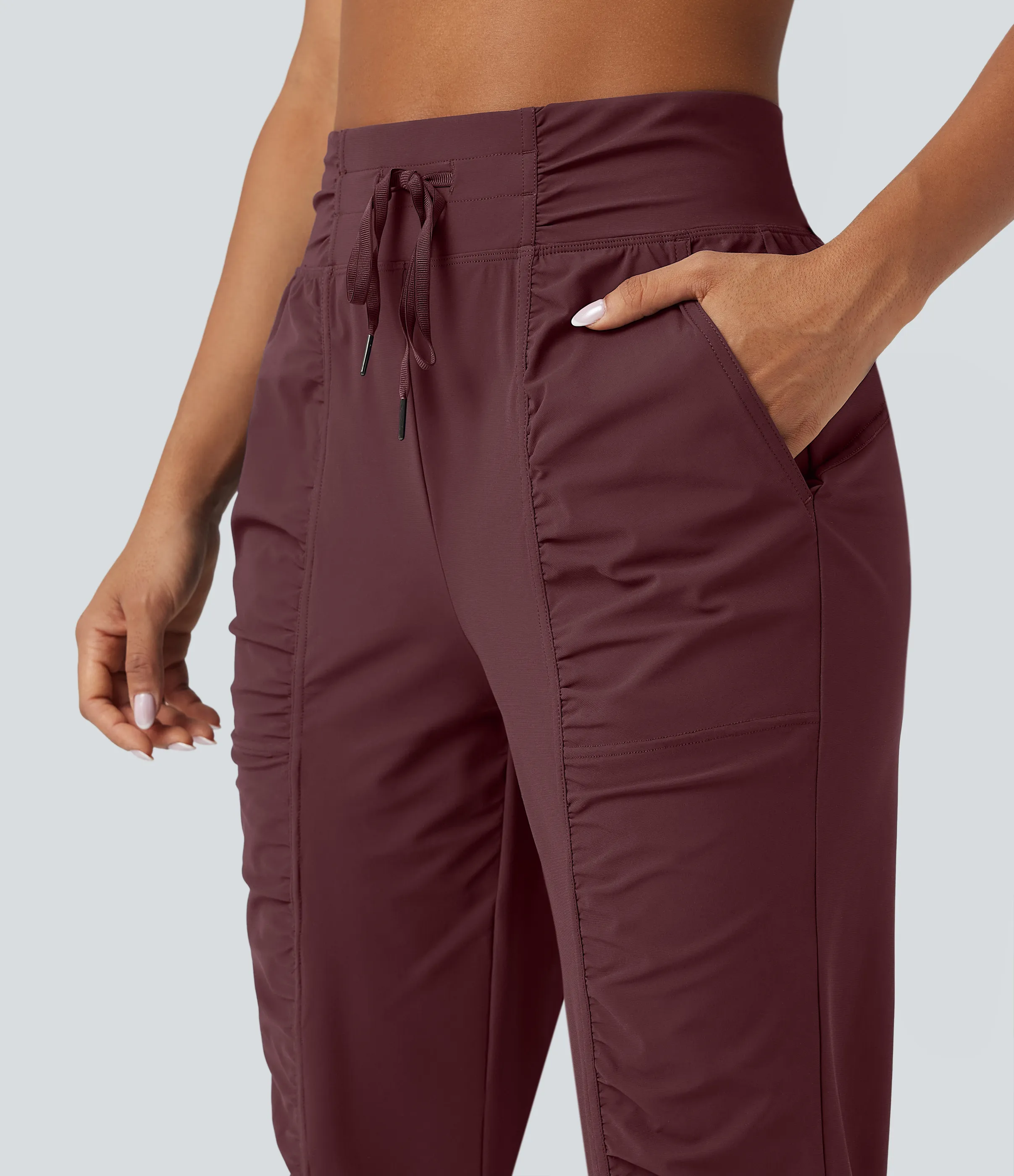 Halara Joggers de baile de tiro alto ajustado con fruncido de secado rápido y con bolsillos - Red Mahogany - S(regular) sold by Halara product image thumbnail 5