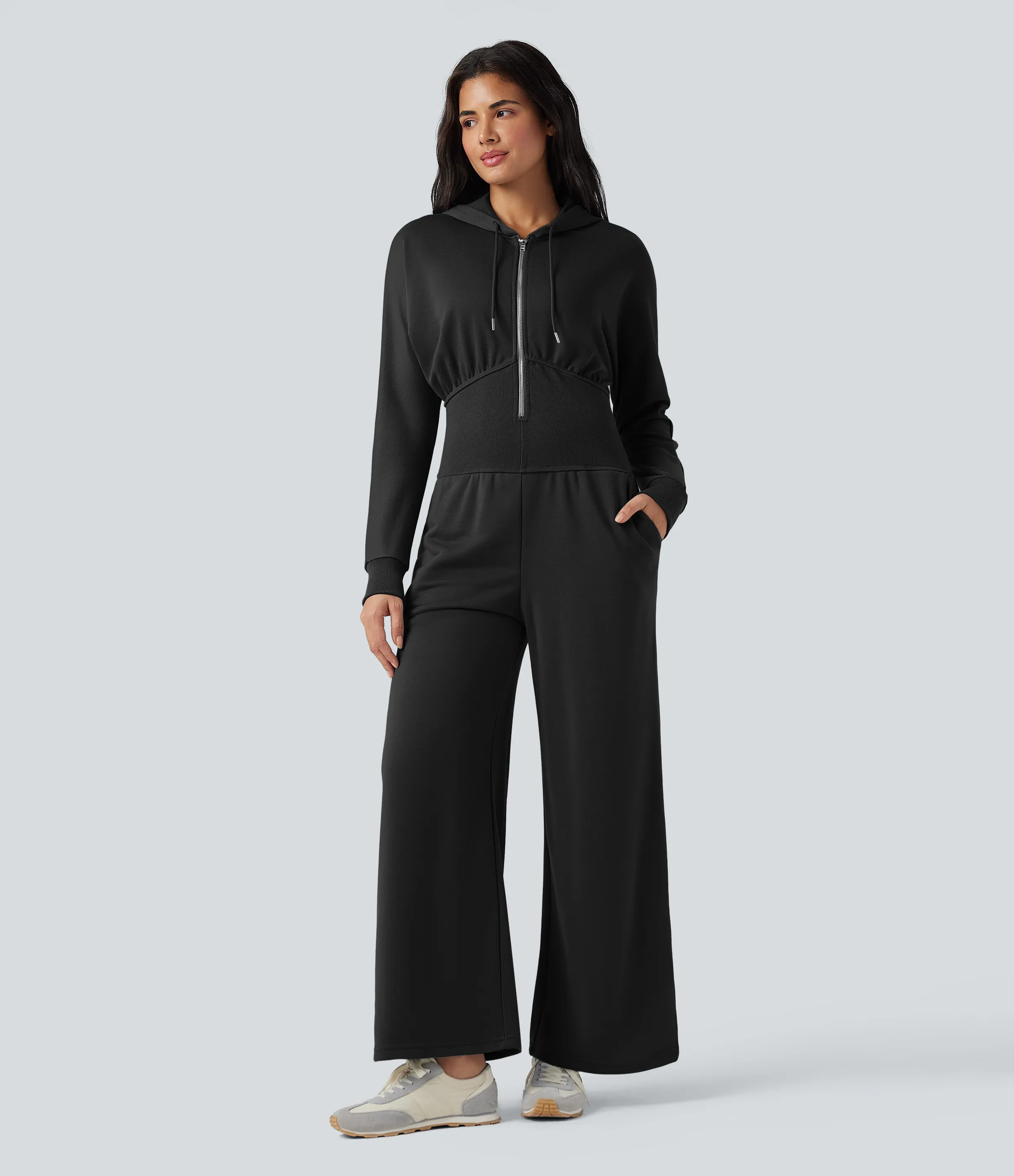 Halara Jumpsuit casual de manga larga con capucha y cordón ajustable con bolsillos - Black - XS(regular) sold by Halara product image thumbnail 2