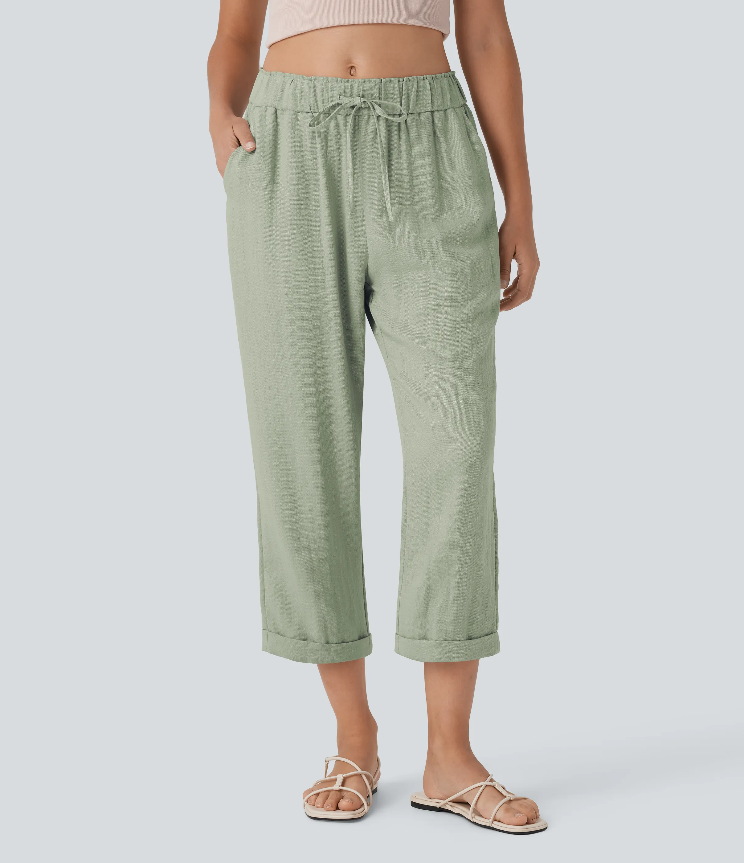 Halara Pantalones casuales ajustados de tiro medio con cordón y bolsillos - Pale Aqua - L(regular) sold by Halara product image thumbnail 2