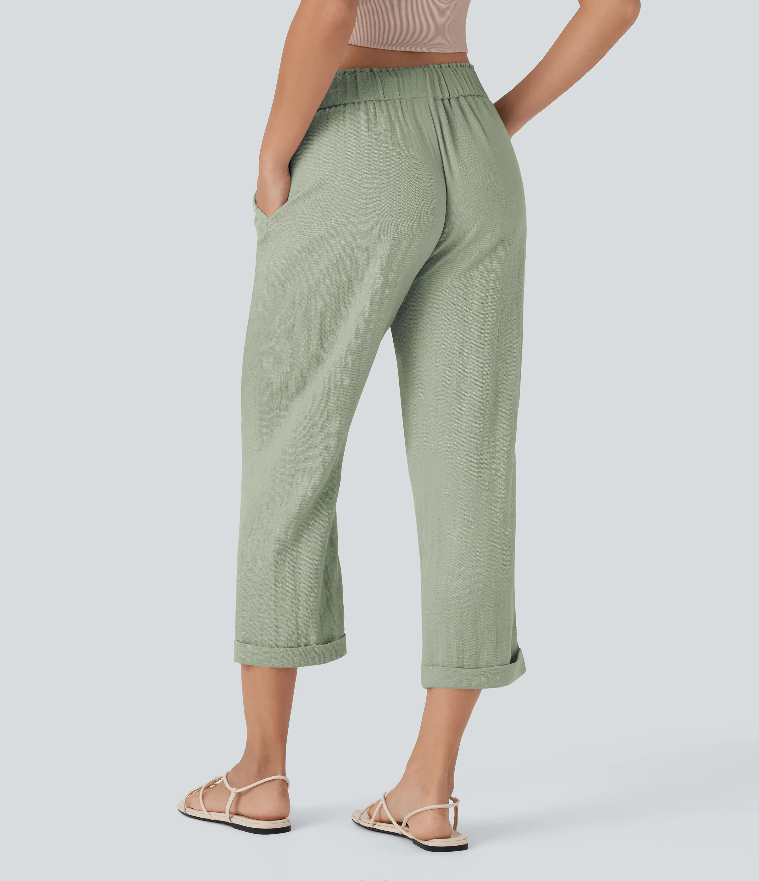 Halara Pantalones casuales ajustados de tiro medio con cordón y bolsillos - Pale Aqua - L(regular) sold by Halara product image thumbnail 3