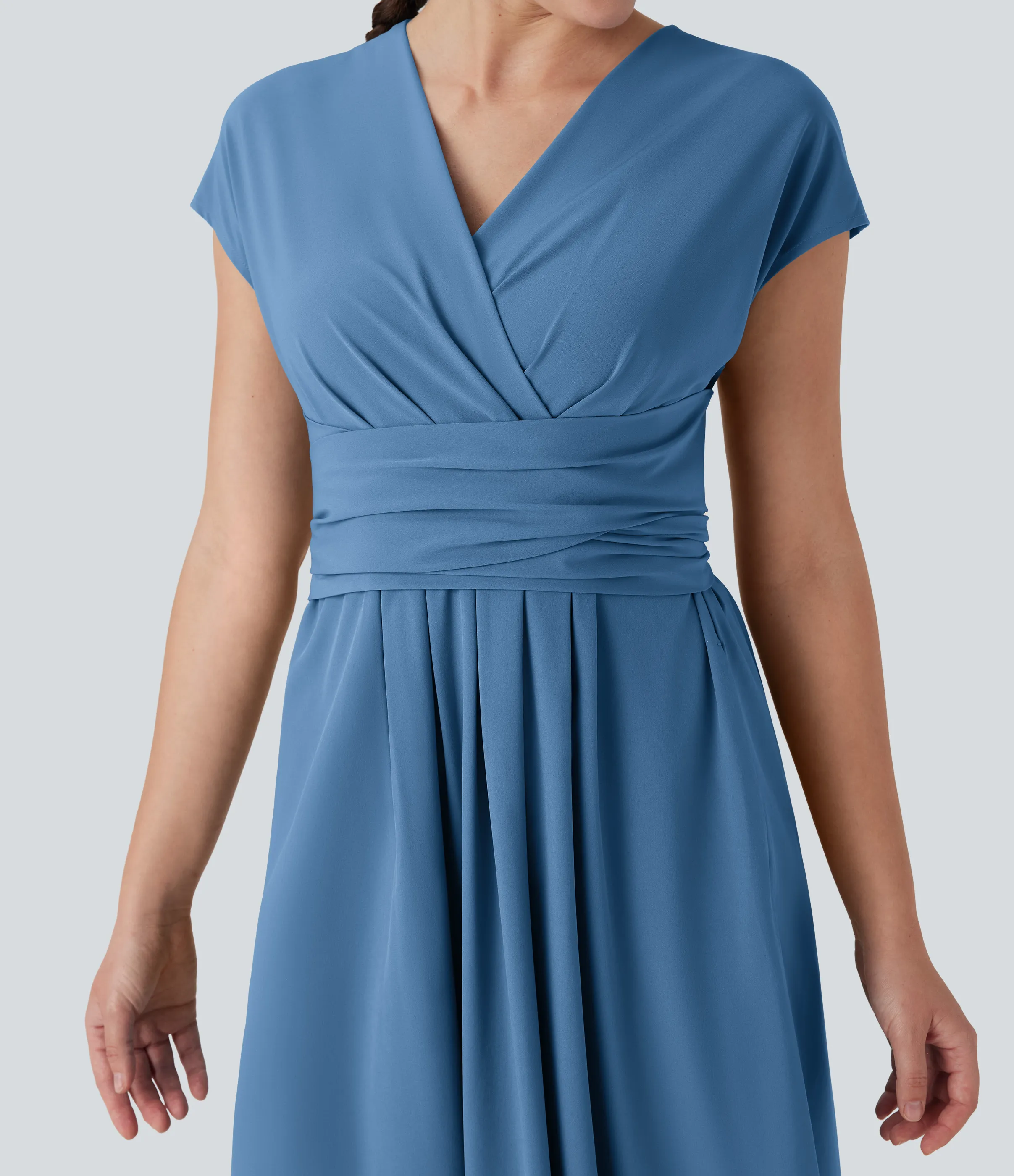 Halara Vestido casual midi Breezeful™ de secado rápido con cuello en V, manga corta, bolsillo lateral y lazo en la espalda - Pacific Coast - L sold by Halara product image thumbnail 5