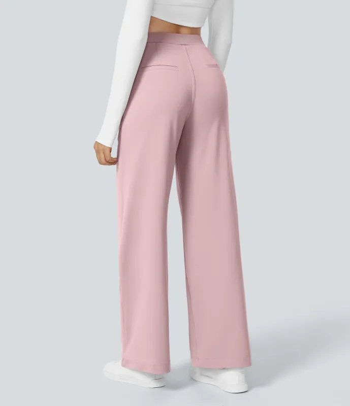 Halara Pantalón oficina pierna recta bolsillo lateral tiro alto pliegue - Primrose Pink - L(regular) sold by Halara