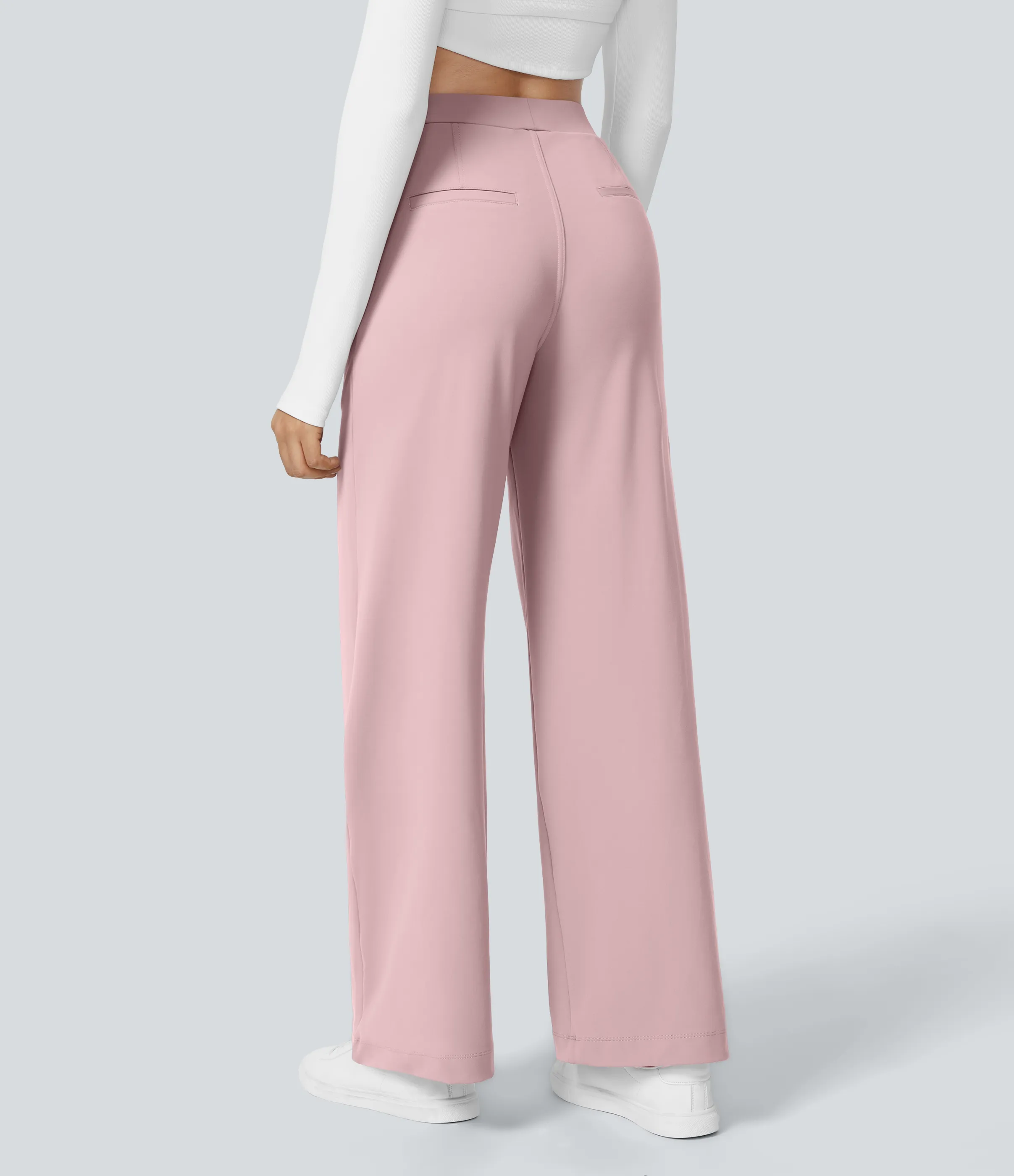 Halara Pantalón oficina pierna recta bolsillo lateral tiro alto pliegue - Primrose Pink - L(regular) sold by Halara