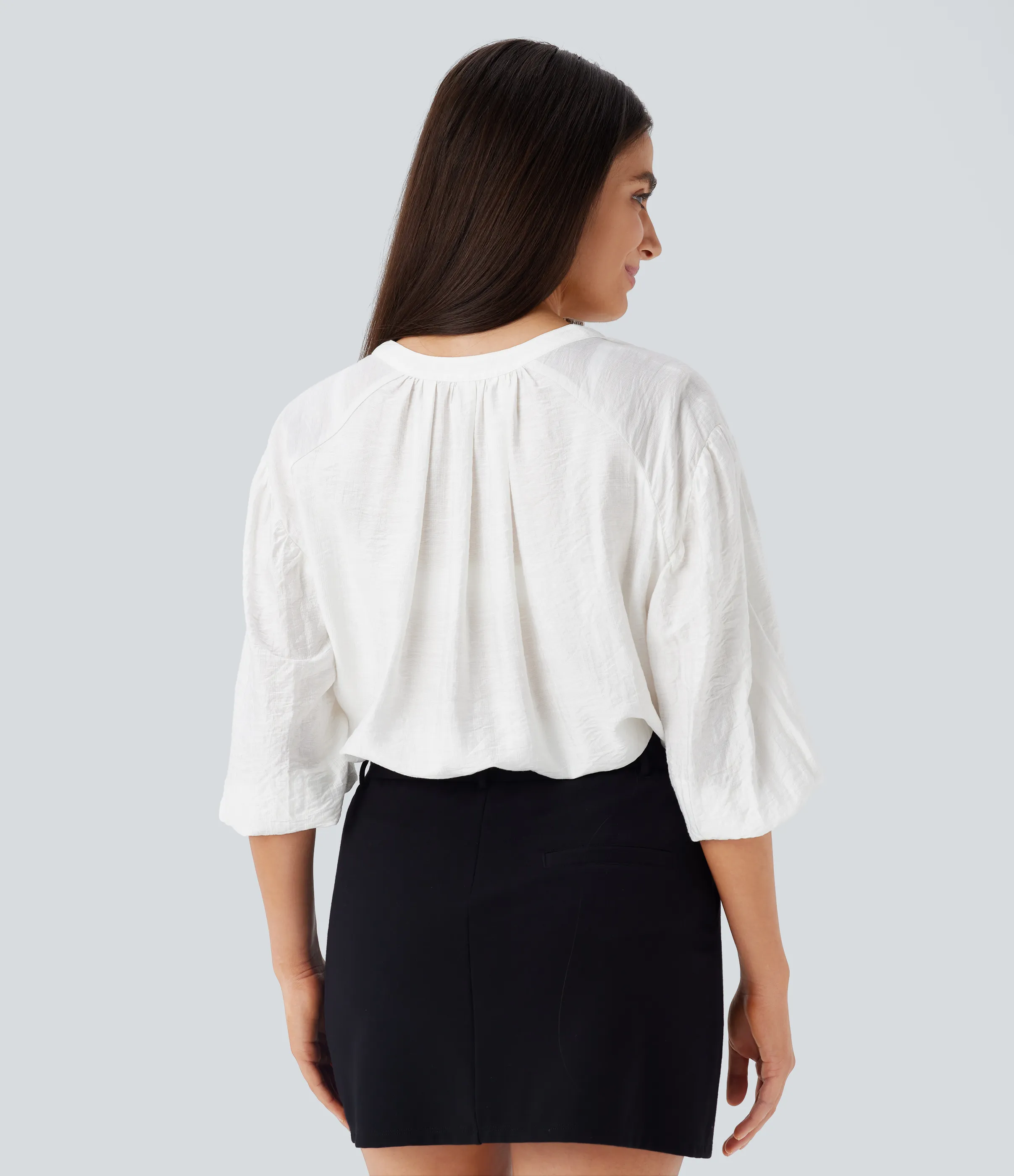 Halara Blusa gran tamaño cuello V manga obispo - White - XS sold by Halara product image thumbnail 3