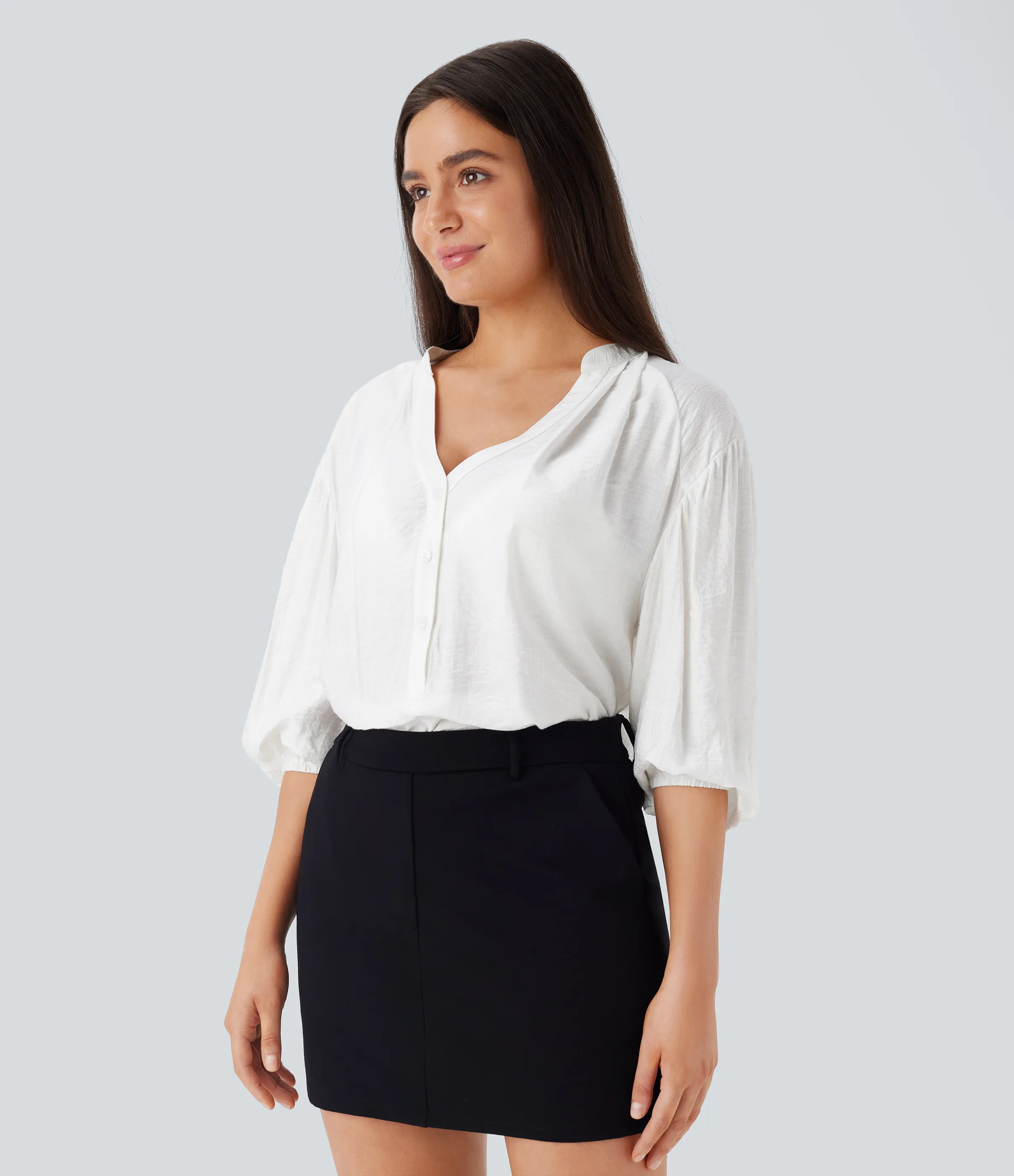 Halara Blusa gran tamaño cuello V manga obispo - White - XS sold by Halara product image thumbnail 4