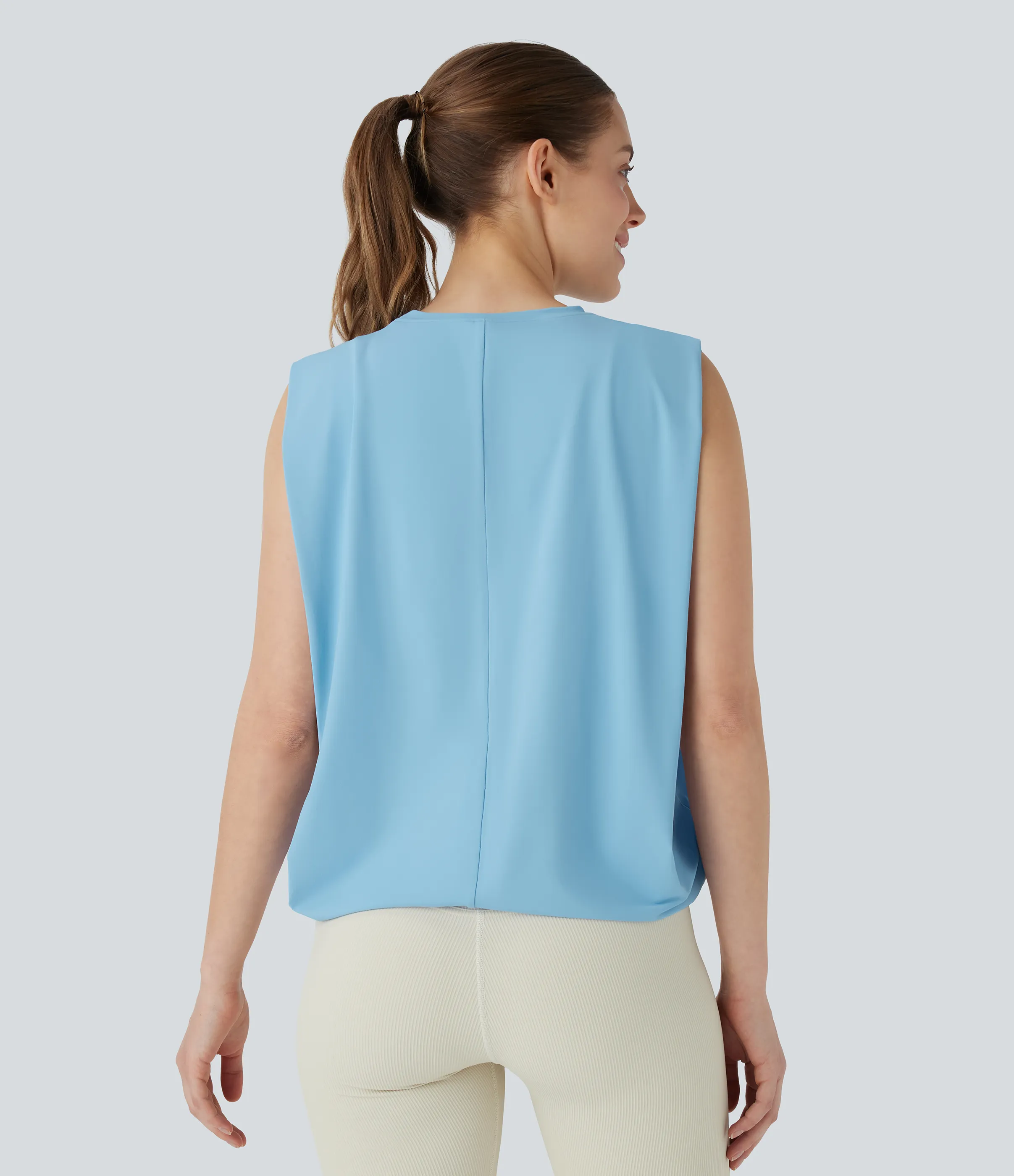 Halara Camiseta yoga cuello redondo fruncido tacto fresco - UPF 50+ - Sky Blue - M sold by Halara product image thumbnail 3