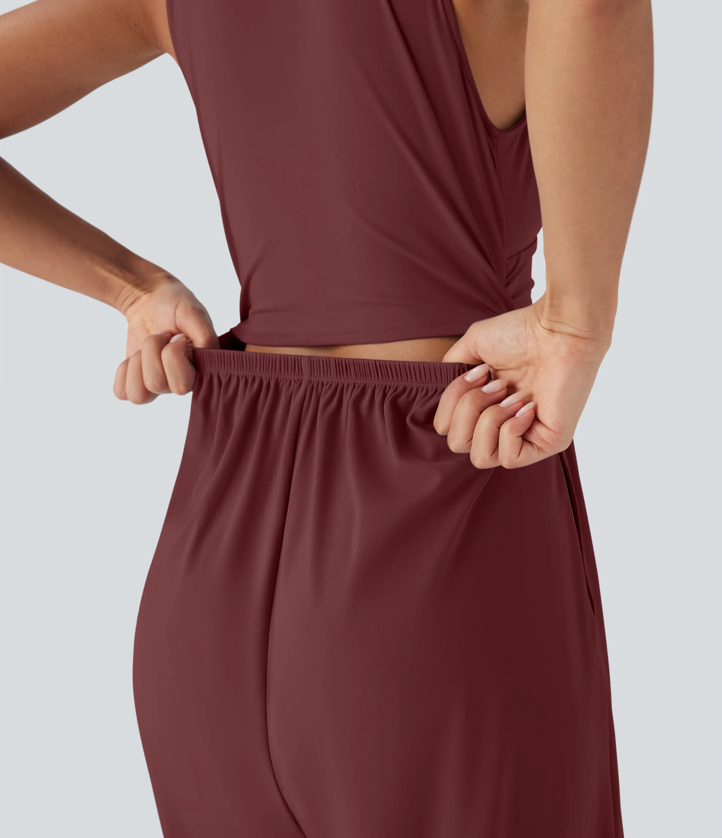 Halara Mono casual Softlyzero™ sin mangas con escote en V fruncido con bolsillos laterales, cremallera invisible y tacto fresco - Easy Peezy - Madder Brown - XS(regular) sold by Halara product image thumbnail 5