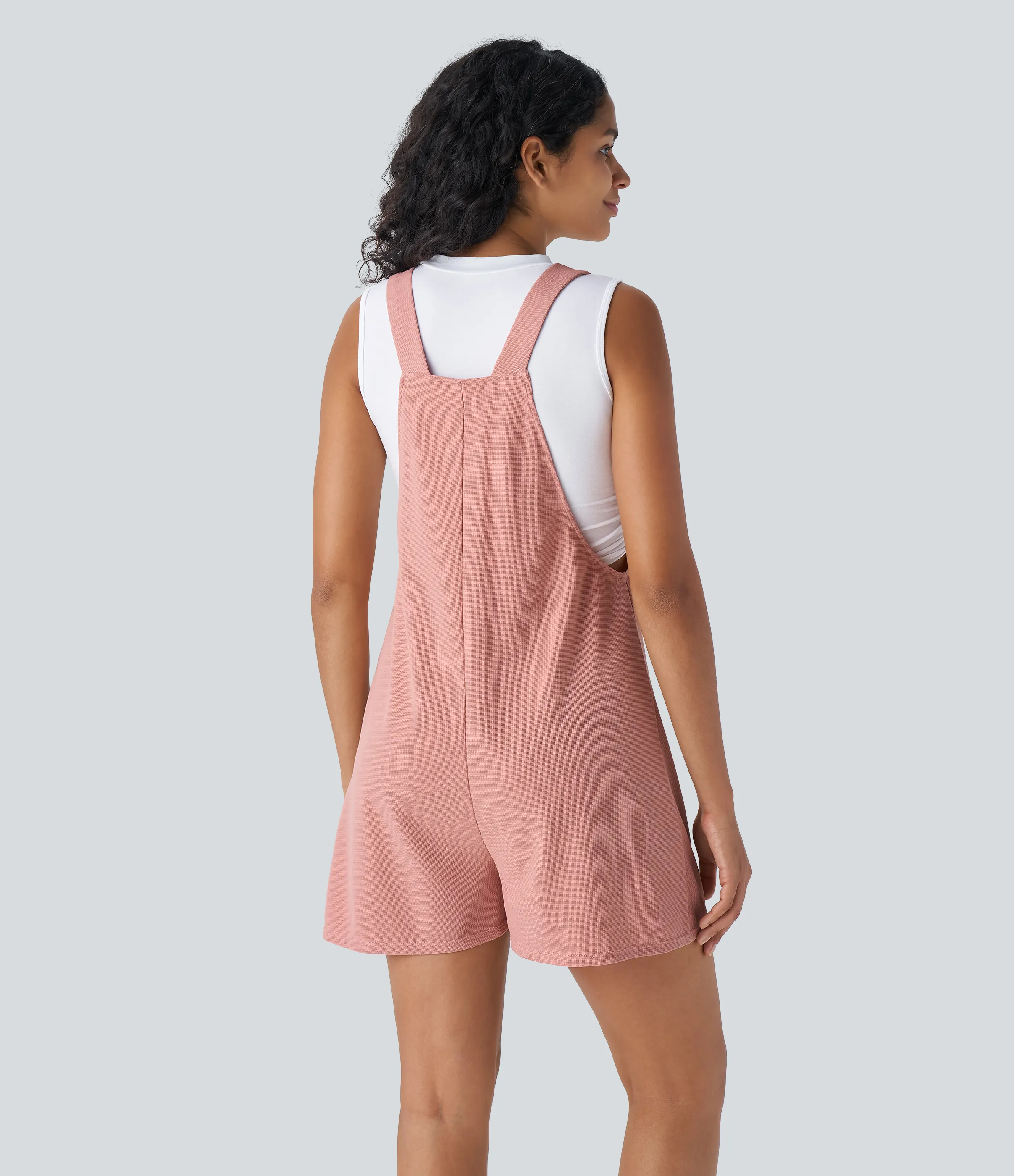 Halara Overol gofre bolsillo delantero botón decorativo correa nudo - Rose Tan - XS sold by Halara product image thumbnail 3