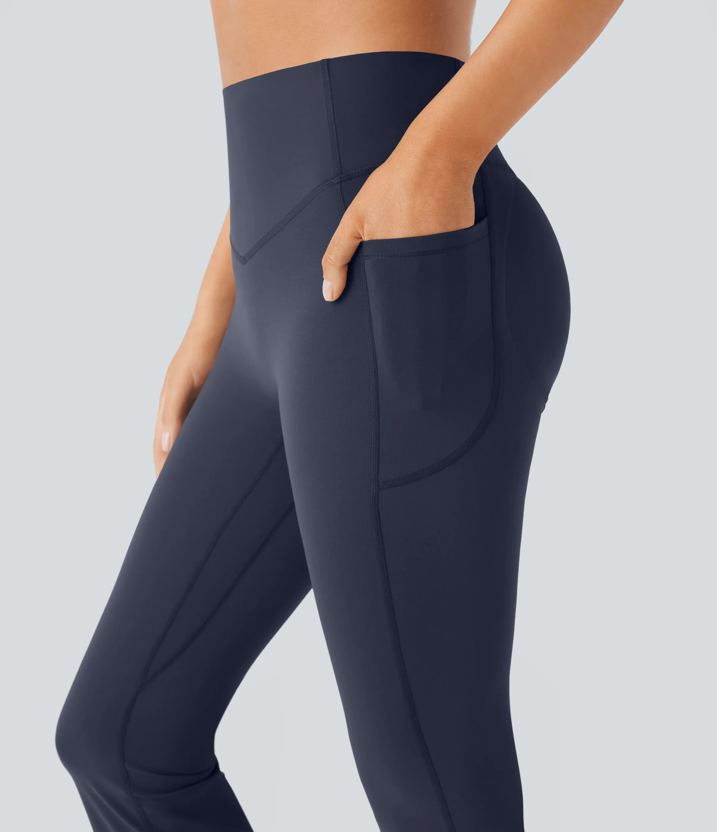 Halara Leggings SoCinched UltraSculpt Bootcut yoga tiro alto realce glúteo bolsillo lateral control abdomen moldeador - Mood Indigo - S(petite) sold by Halara product image thumbnail 5