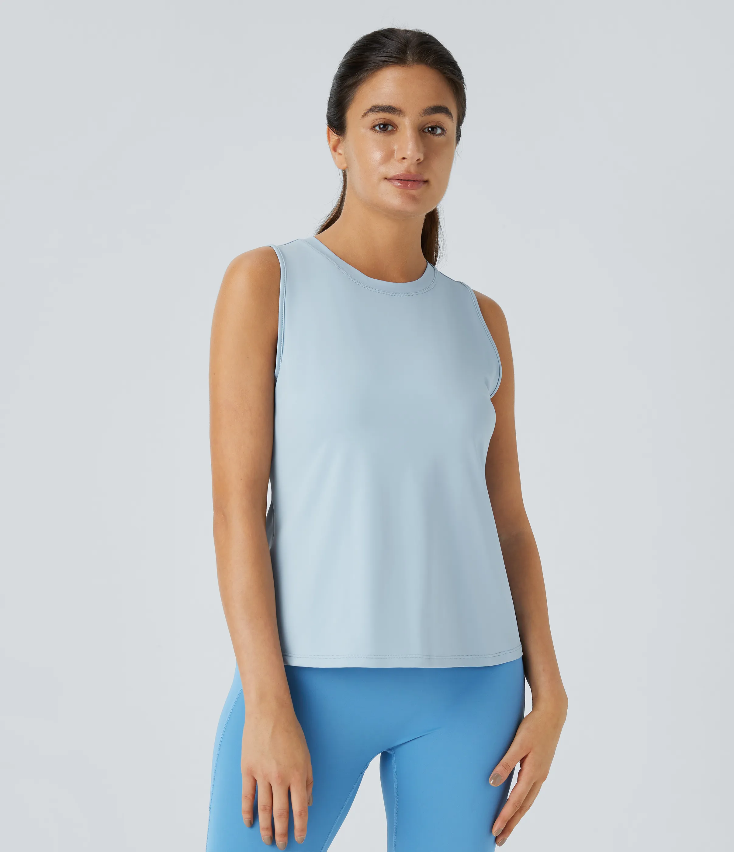 Halara Camiseta sin mangas yoga unicolor dobladillo cruzado abertura - Cool Ice Blue - S sold by Halara product image thumbnail 3