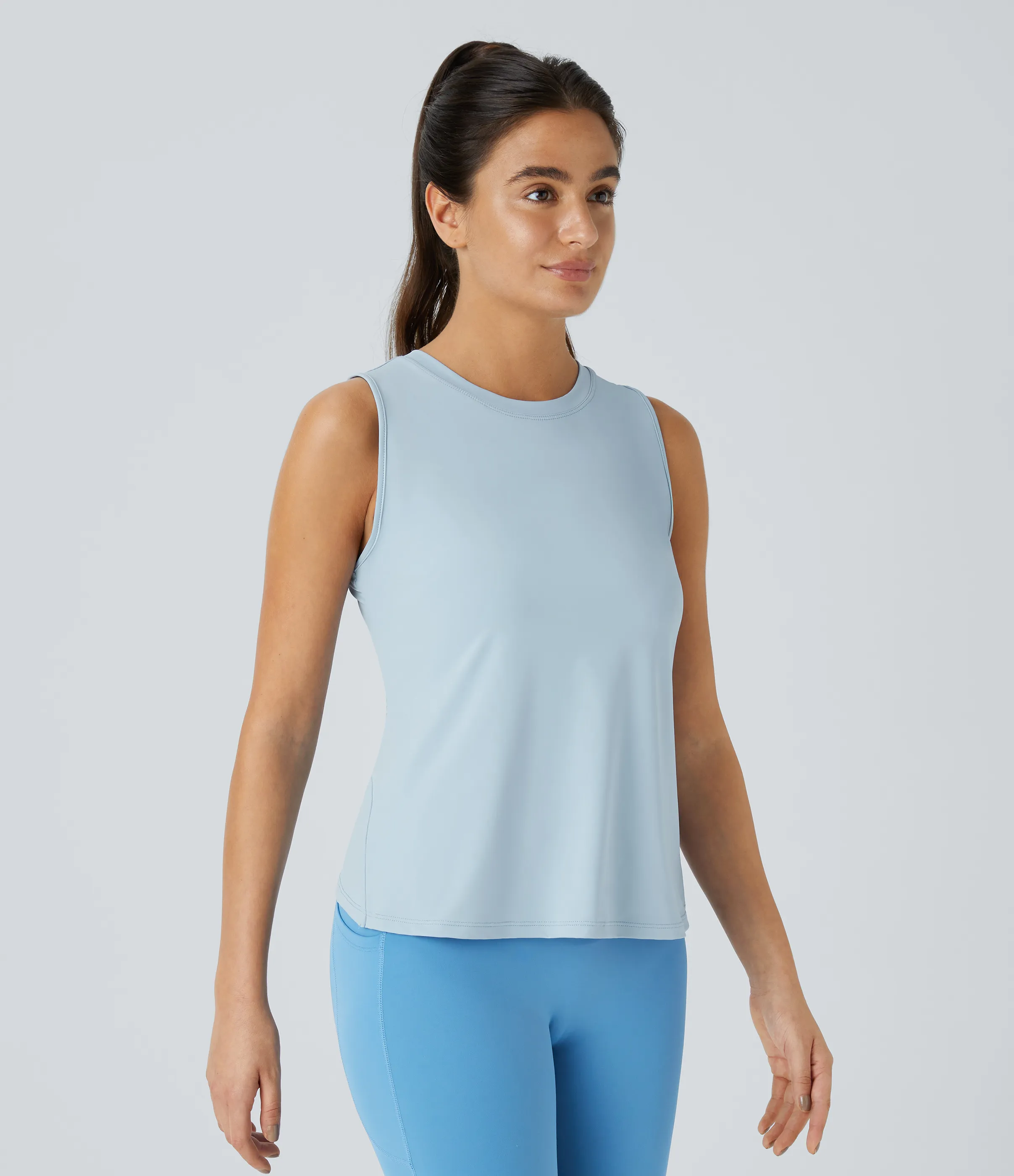 Halara Camiseta sin mangas yoga unicolor dobladillo cruzado abertura - Cool Ice Blue - S sold by Halara product image thumbnail 4
