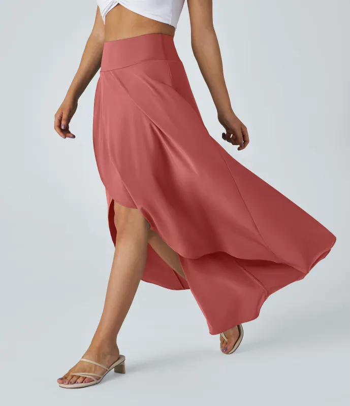 Halara Falda Breezeful™ larga regular tiro alto volante alto bajo 2 en 1 fluida secado rápido - Kapok Red - M(regular) sold by Halara