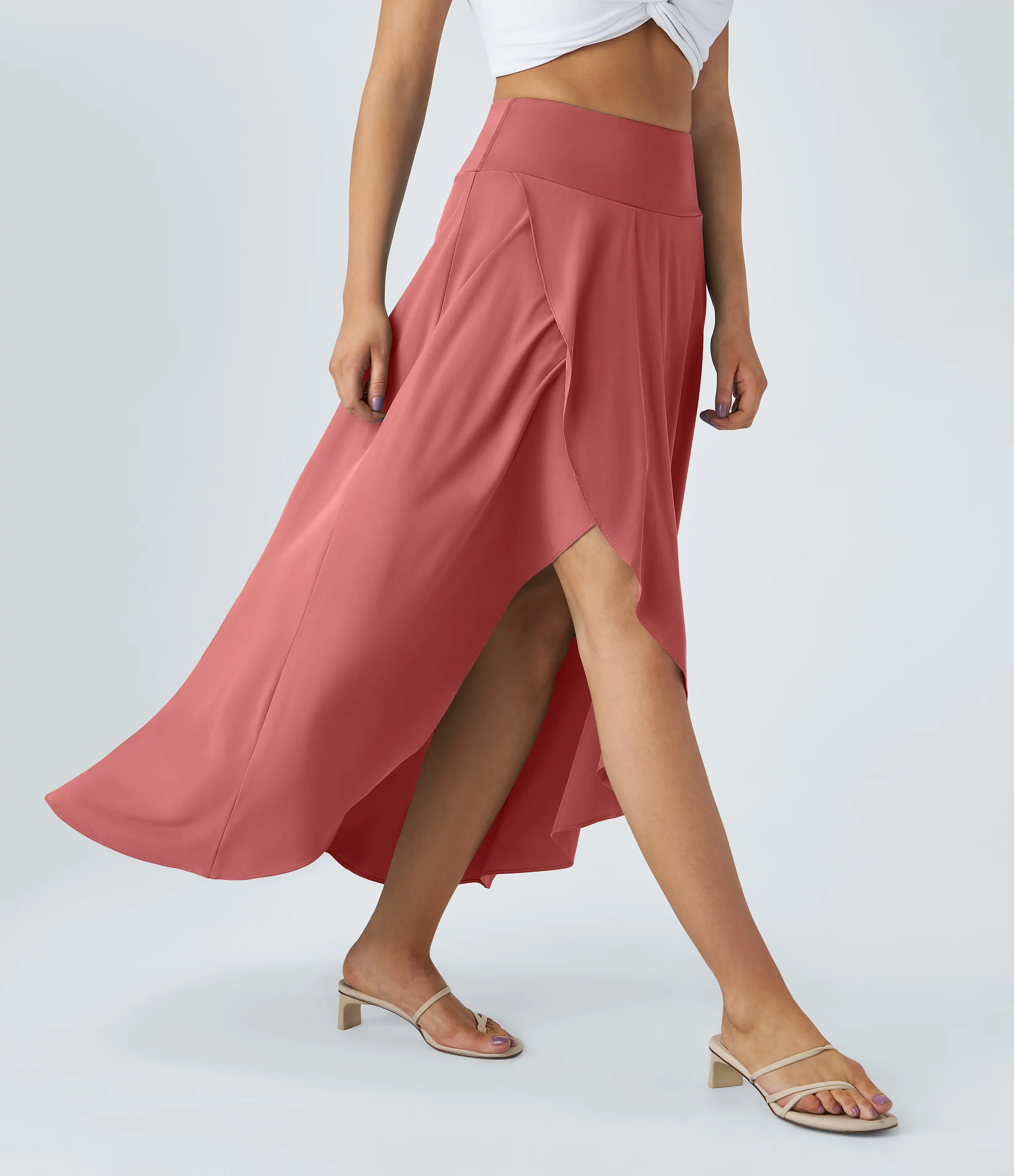 Halara Falda Breezeful™ larga regular tiro alto volante alto bajo 2 en 1 fluida secado rápido - Kapok Red - M(regular) sold by Halara product image thumbnail 5