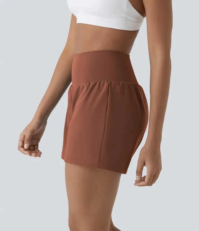 Halara Pantalón corto yoga 2 en 1 bolsillo trasero oculto tiro súper alto bolsillo lateral oculto 12.5cm-más largo - Sequoia - L(Long) sold by Halara