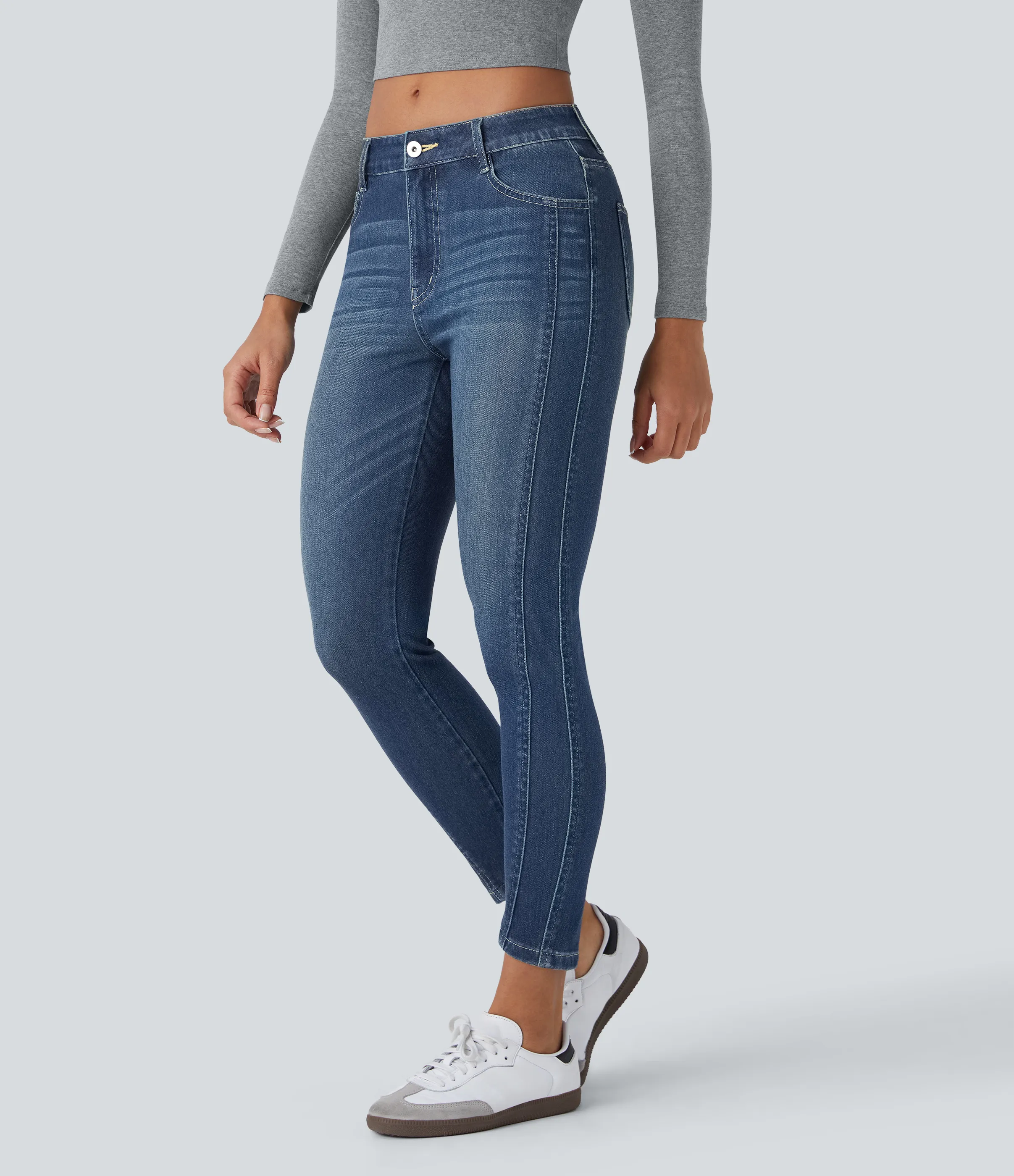 Halara Jeans Halara Flex™ ajustado elástico cremallera botón múltiple bolsillo - Vintage Blue Denim - L(tall) sold by Halara product image thumbnail 2