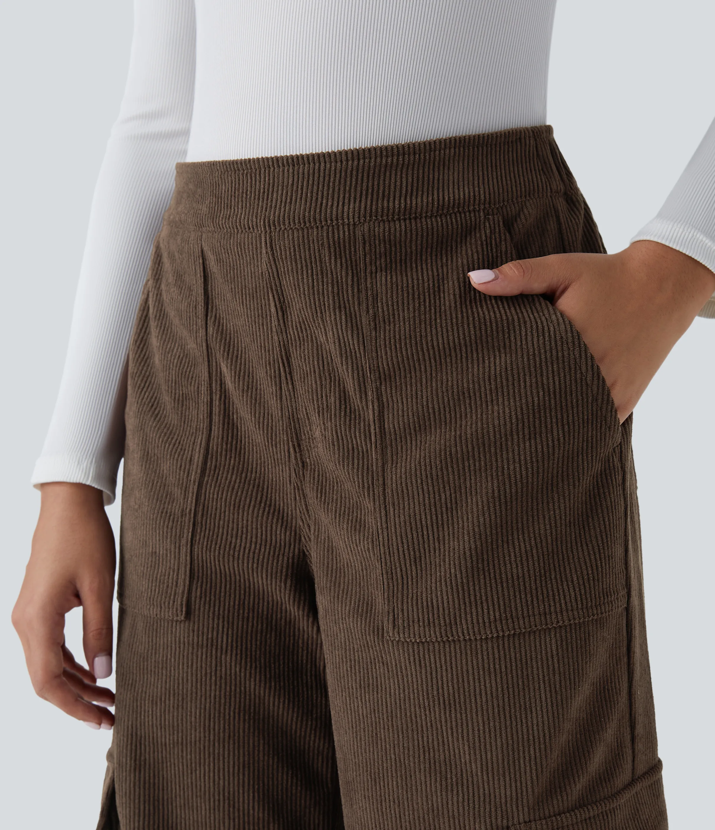 Halara Pantalón cargo pana pierna recta múltiple bolsillo tiro medio - Coffee - S(regular) sold by Halara product image thumbnail 5