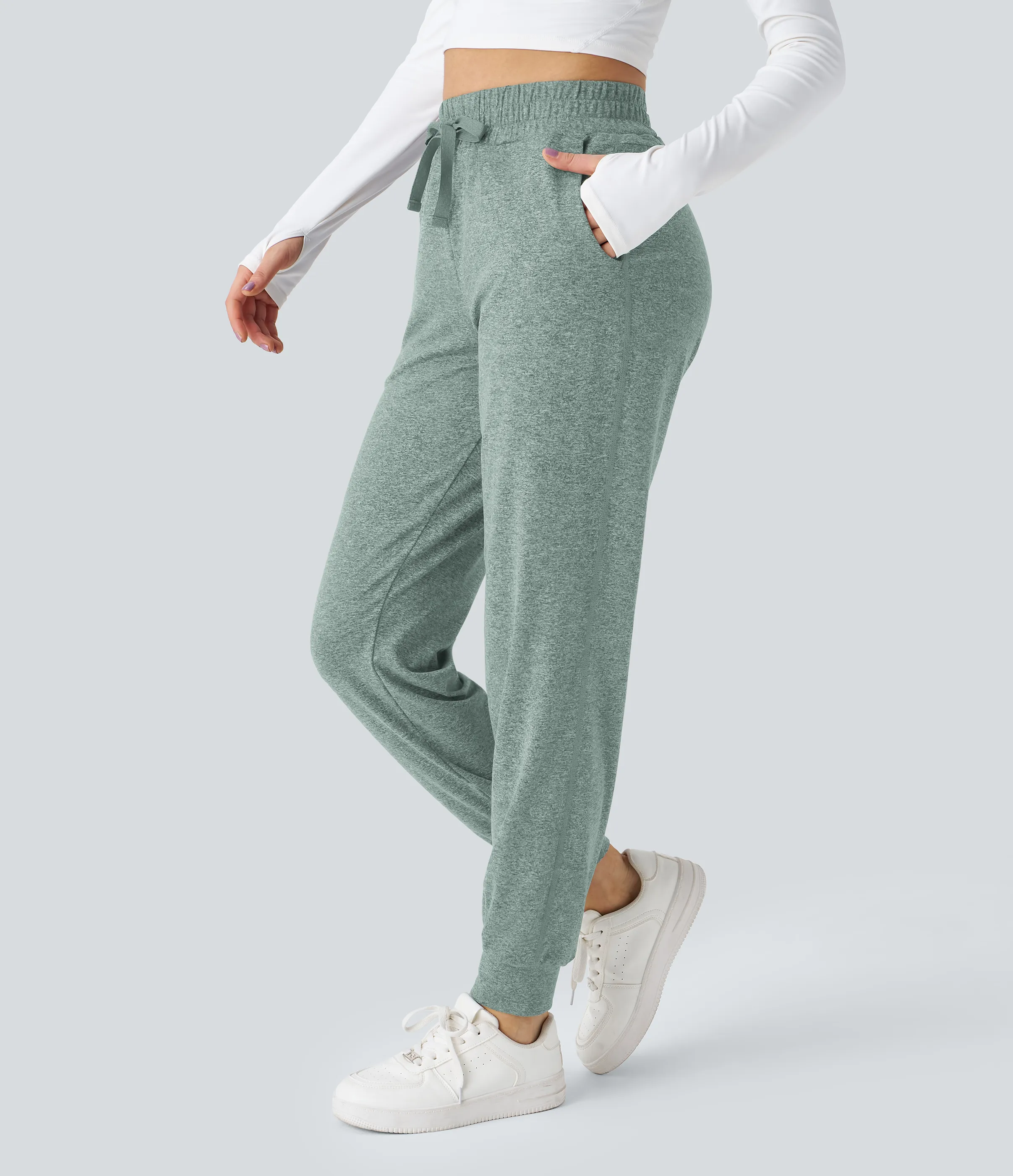 Halara Joggers yoga fruncido bolsillo lateral cordón tiro alto - Mottled Pine Green - L(regular) sold by Halara product image thumbnail 4