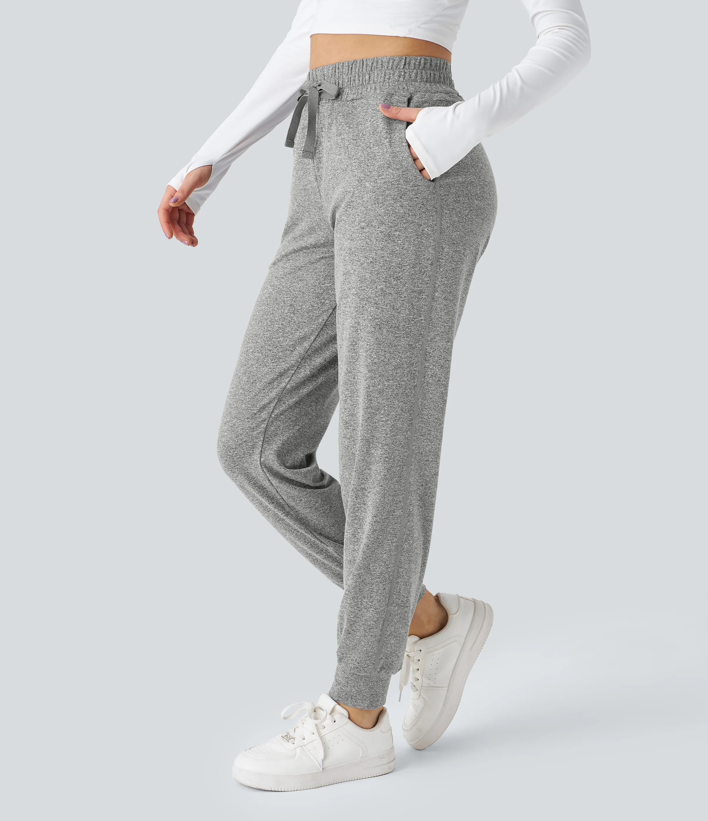 Halara Joggers yoga fruncido bolsillo lateral cordón tiro alto - Fog Gray - XS(regular) sold by Halara product image thumbnail 4