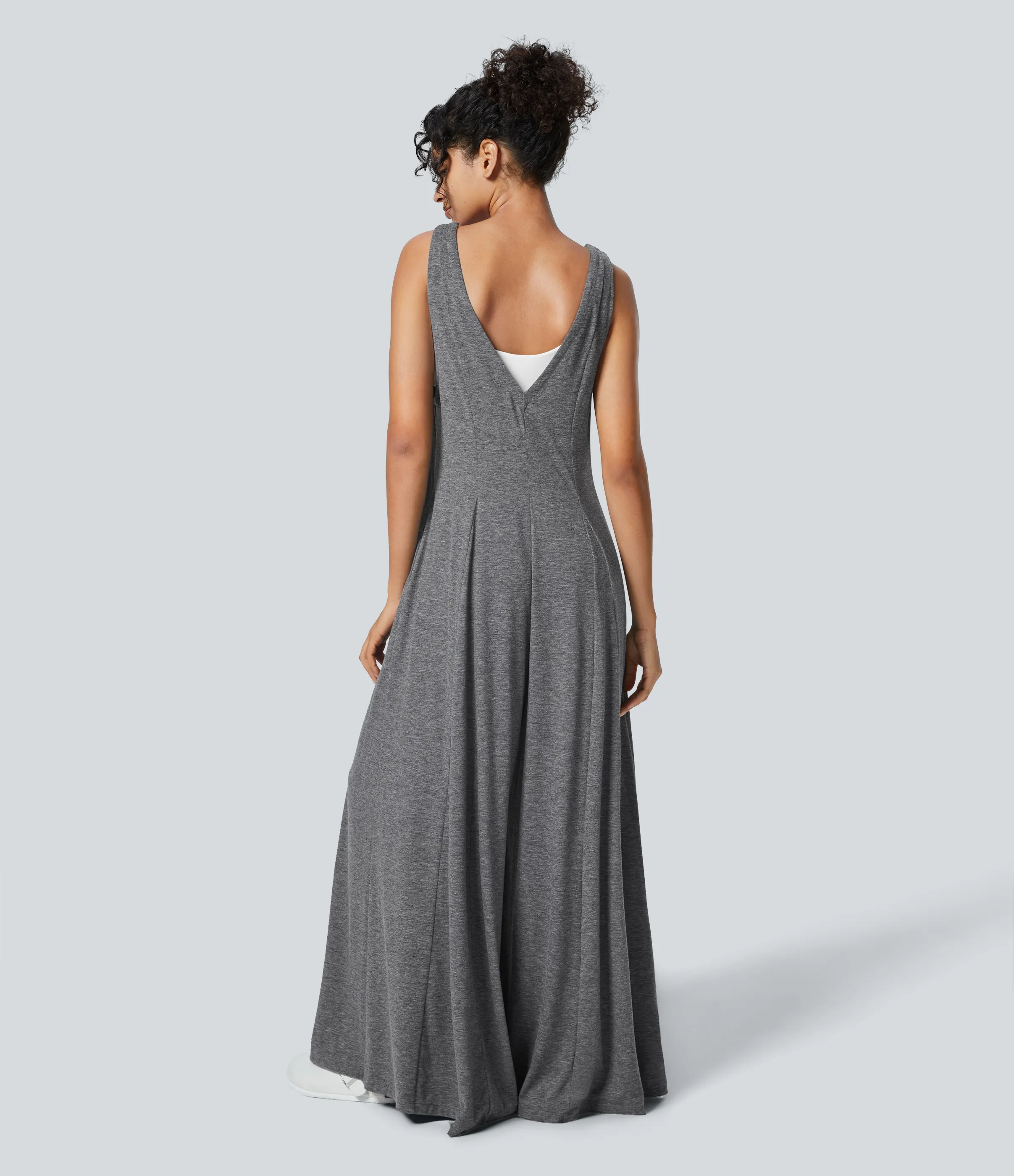 Halara Mono casual fluido drapeado con bolsillo lateral y cuello en V - Darl Gray Floral Yarn - XS(regular) sold by Halara product image thumbnail 3