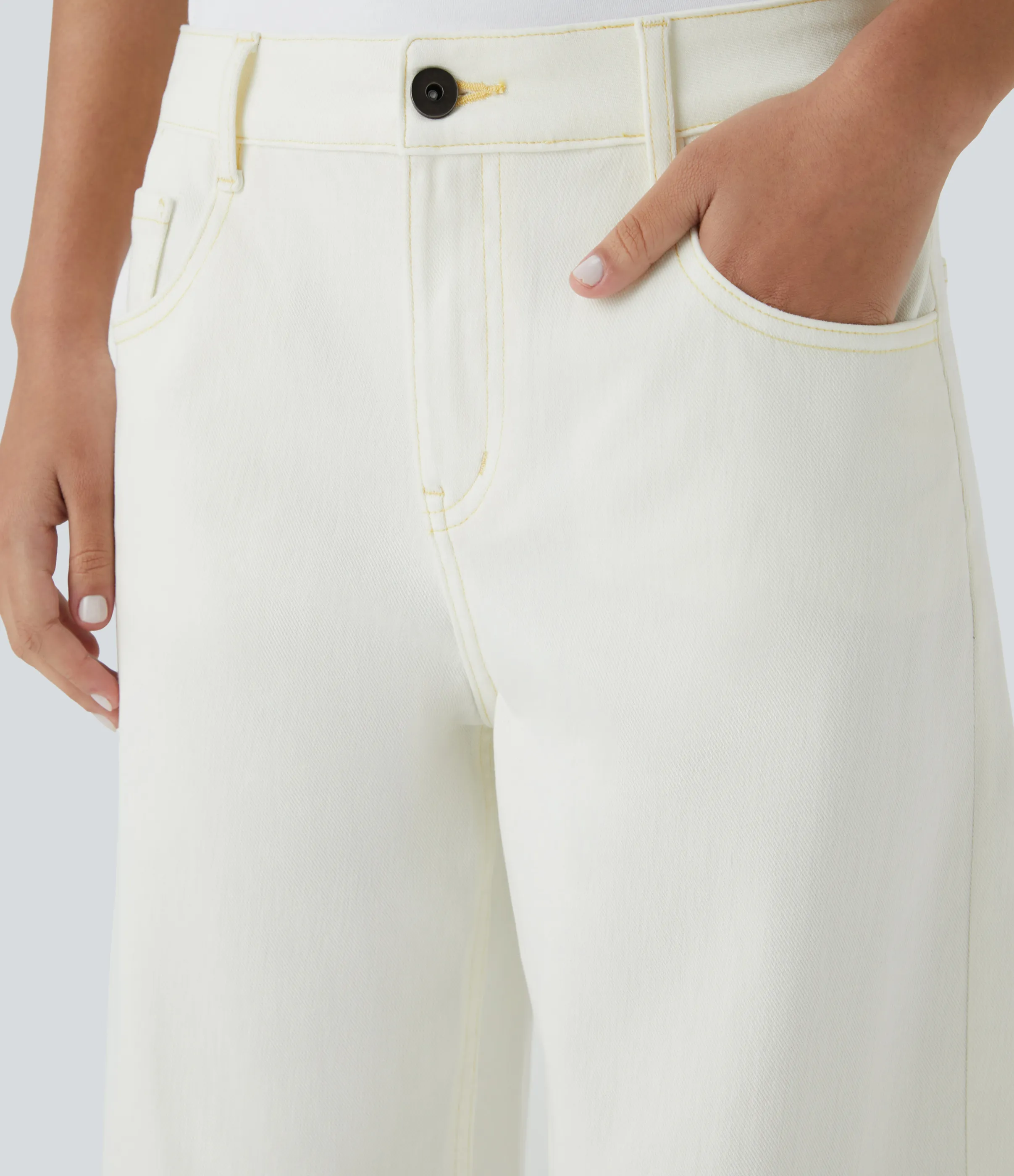 Halara Jeans Baggy Halara Flex™ Denim tiro bajo botón cremallera múltiple bolsillo elástico lavado holgado pierna ancha - Beige Denim - XL(petite) sold by Halara product image thumbnail 5