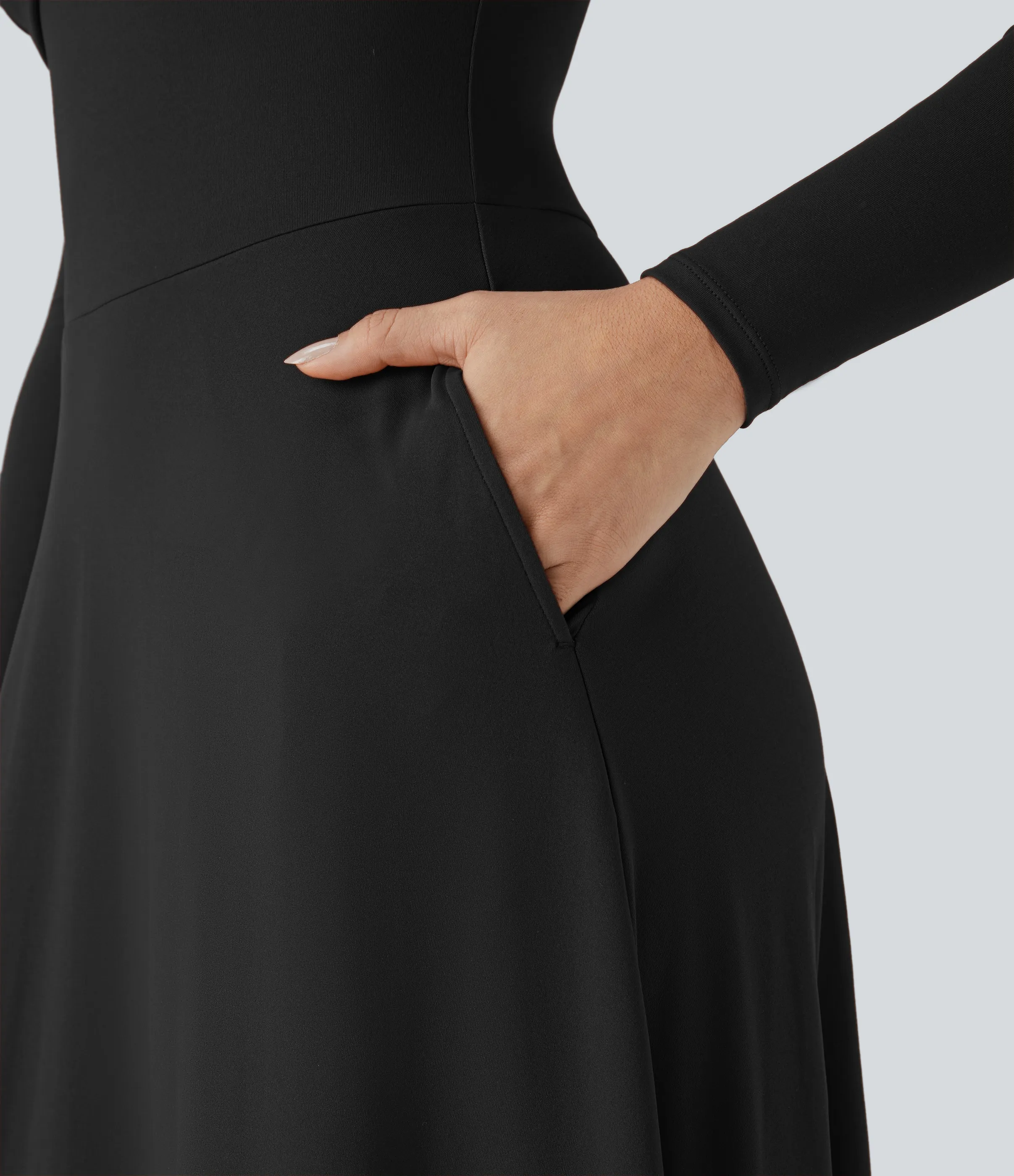 Halara Vestido maxi resort fluido cuello corazón manga larga bolsillo lateral retorcido - Black - M sold by Halara product image thumbnail 5